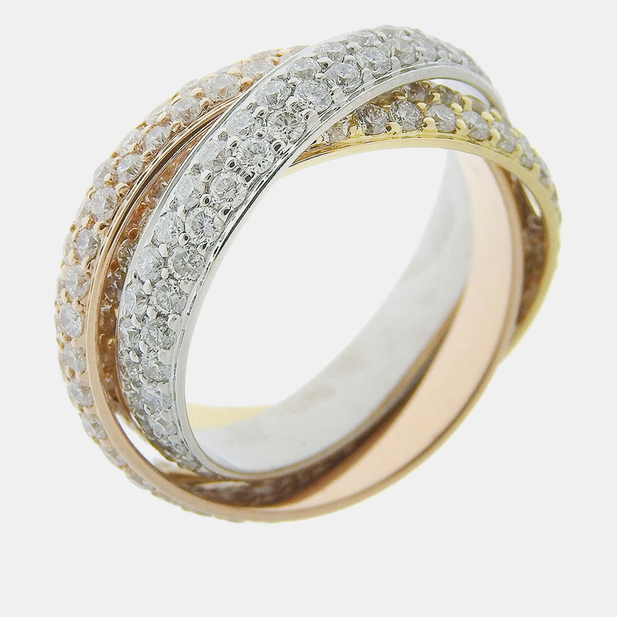 Cartier 18k yellow, rose, white gold diamonds trinity ring eu 53