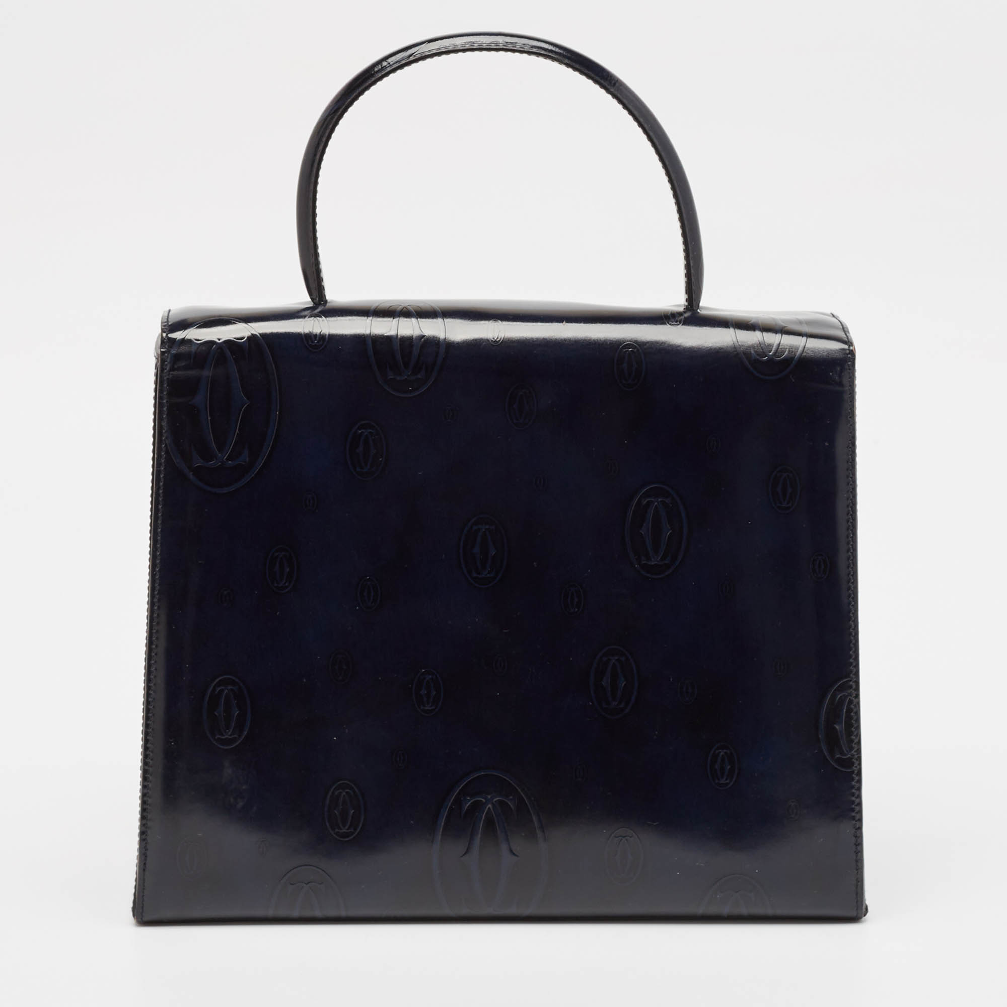 Cartier Navy Blue Patent Leather Happy Birthday Top Handle Bag