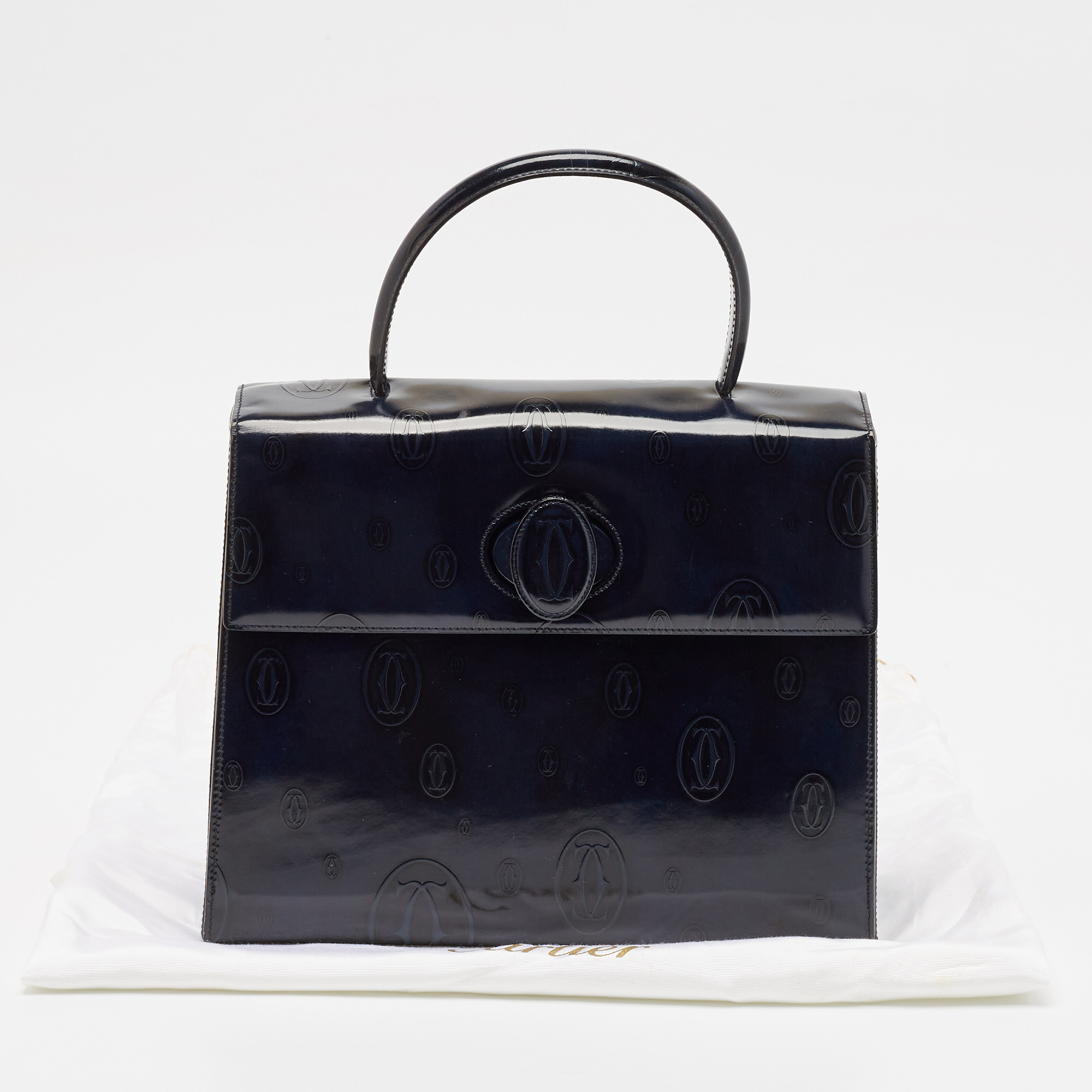 Cartier Navy Blue Patent Leather Happy Birthday Top Handle Bag