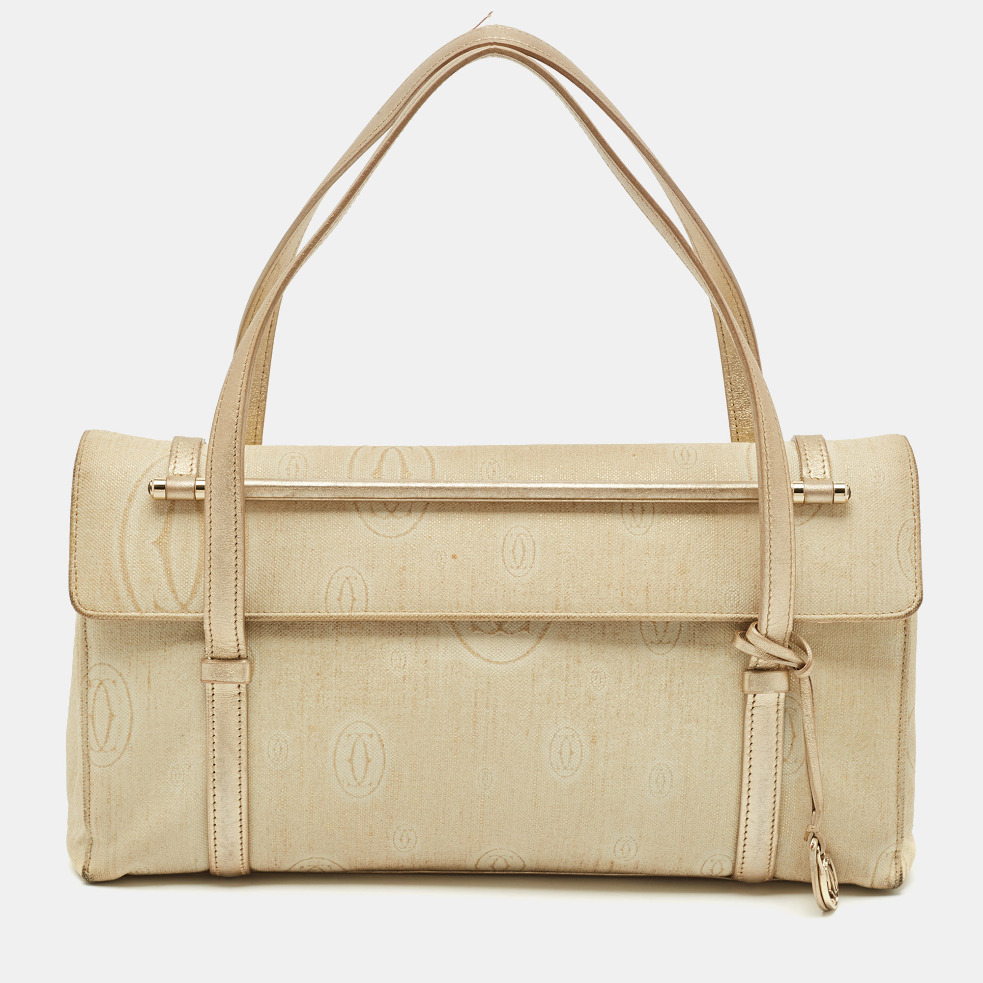 Cartier Gold Fabric and Leather Happy Birthday Cabochon Flap Bag
Cartier Gold Fabric and Leather Happy Birthday Cabochon Flap Bag