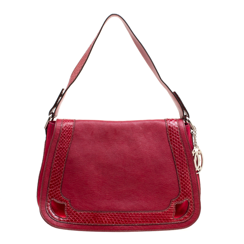Image of Cartier Maroon Leather and Snakeskin Shoulder Bag
