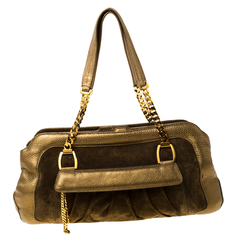Image of Cartier Gold Suede and Leather La Dona Shoulder Bag