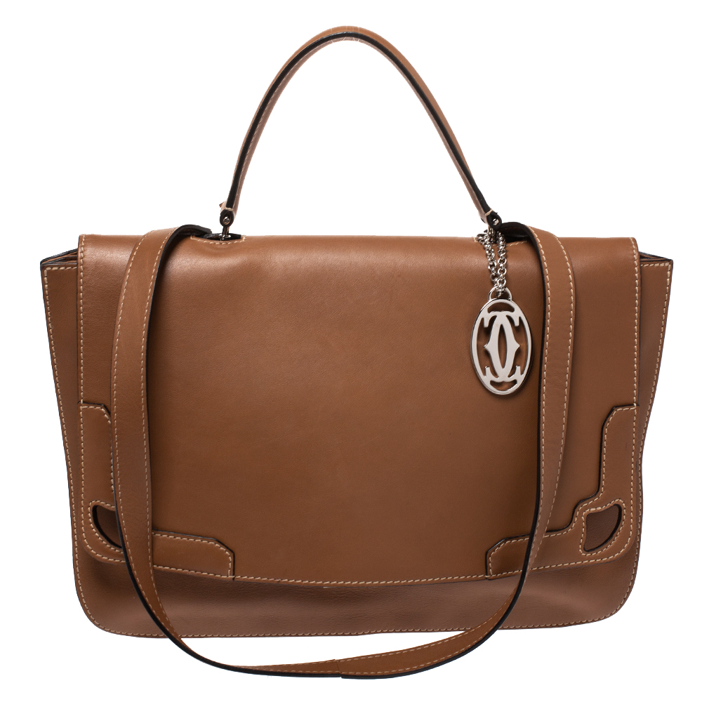 Image of Cartier Tan Leather Marcello de Cartier Top Handle Bag