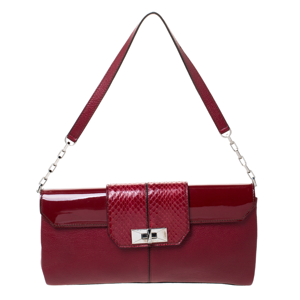 Image of Cartier Red Leather and Python Shoulder Bag