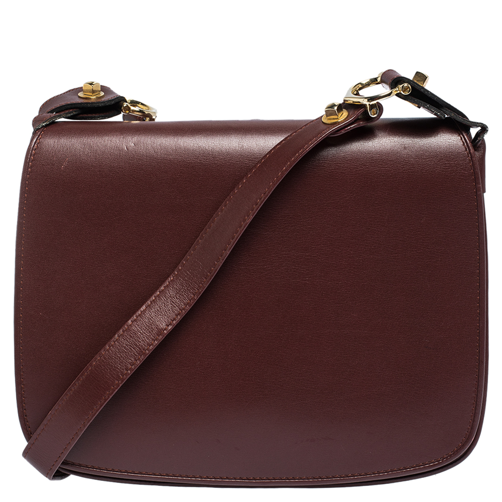 Image of Cartier Burgundy Leather Flap Double Compartment Shoulder Bag