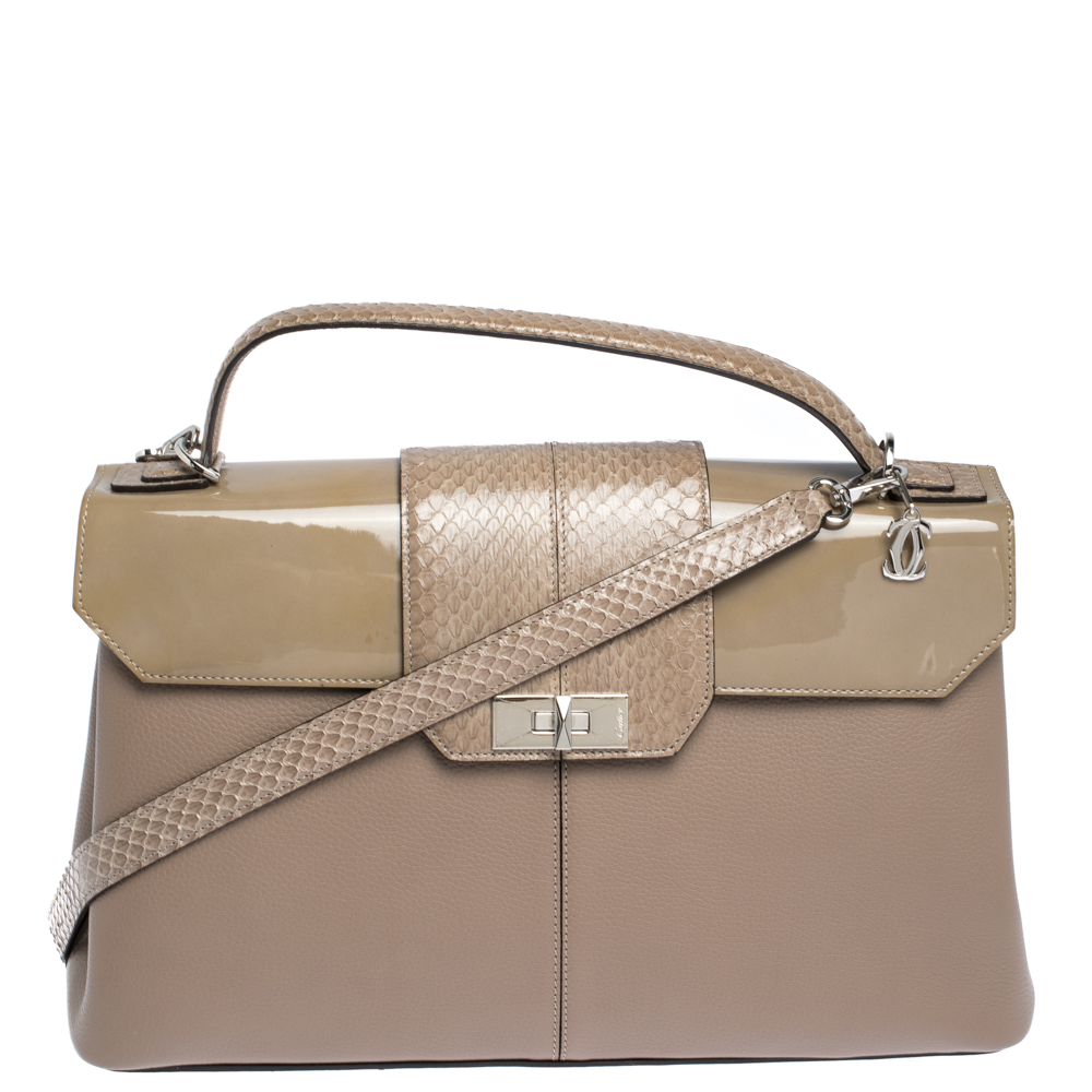 Image of Cartier Beige Leather and Python Classic Feminine Line Top Handle Bag