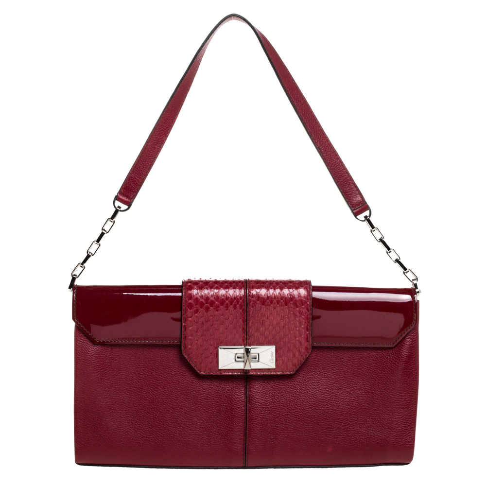 Image of Cartier Red Leather and Python Classic Feminine Line Shoulder Bag