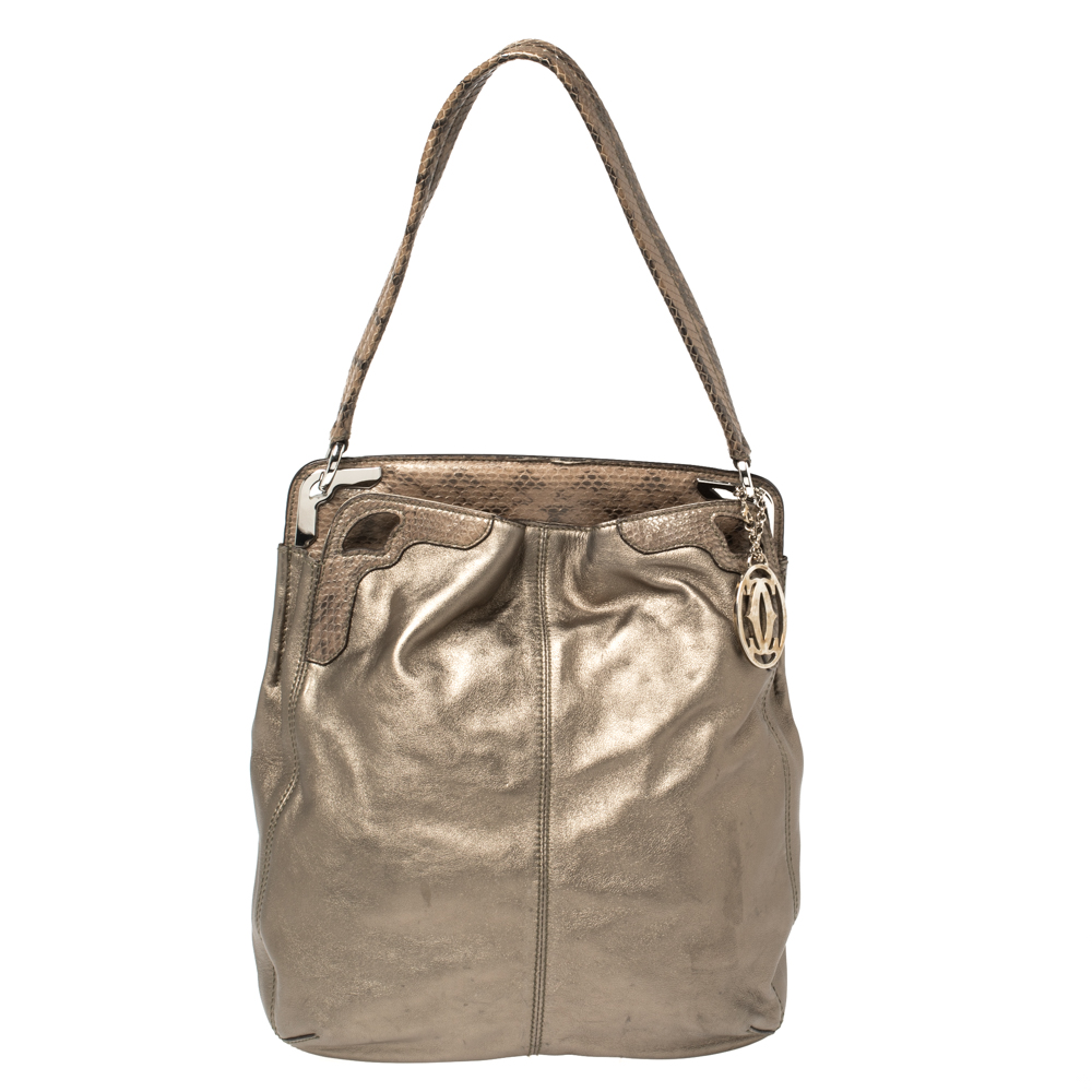 Cartier Metallic Leather and Python Marcello de Cartier Top Handle Bag