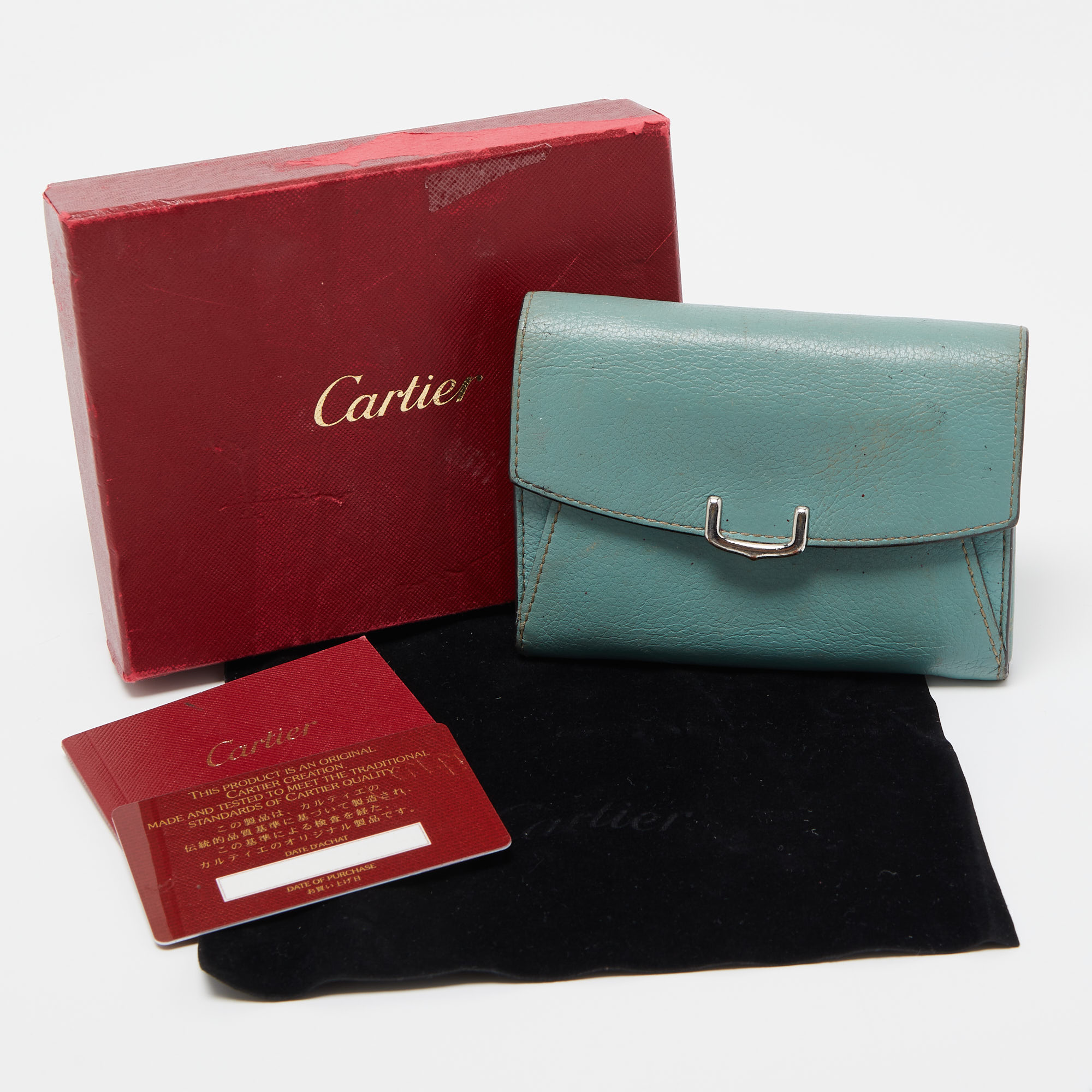 Cartier Mint Green Leather C De Cartier Compact Wallet