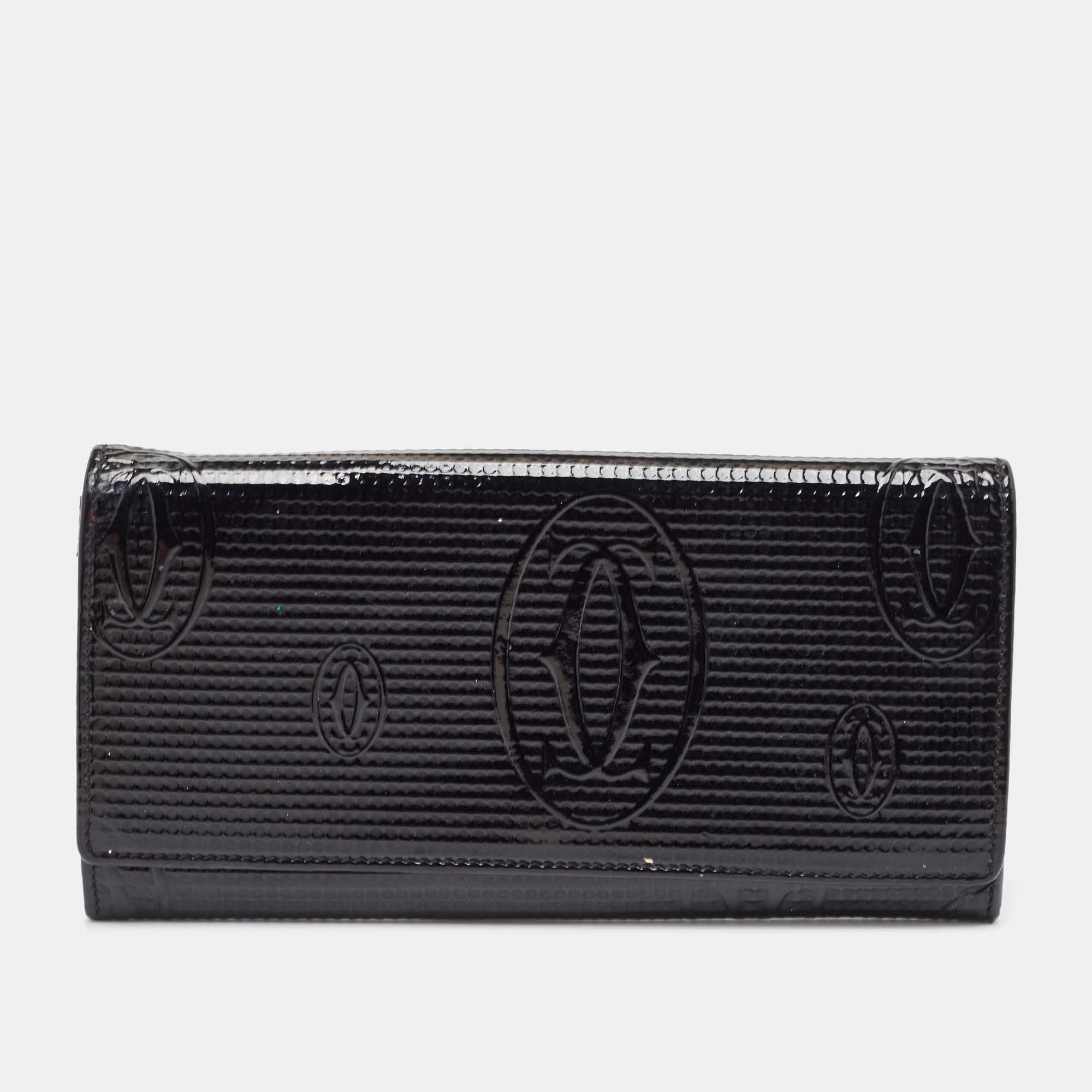 Cartier Black Patent Leather Happy Birthday Continental Wallet