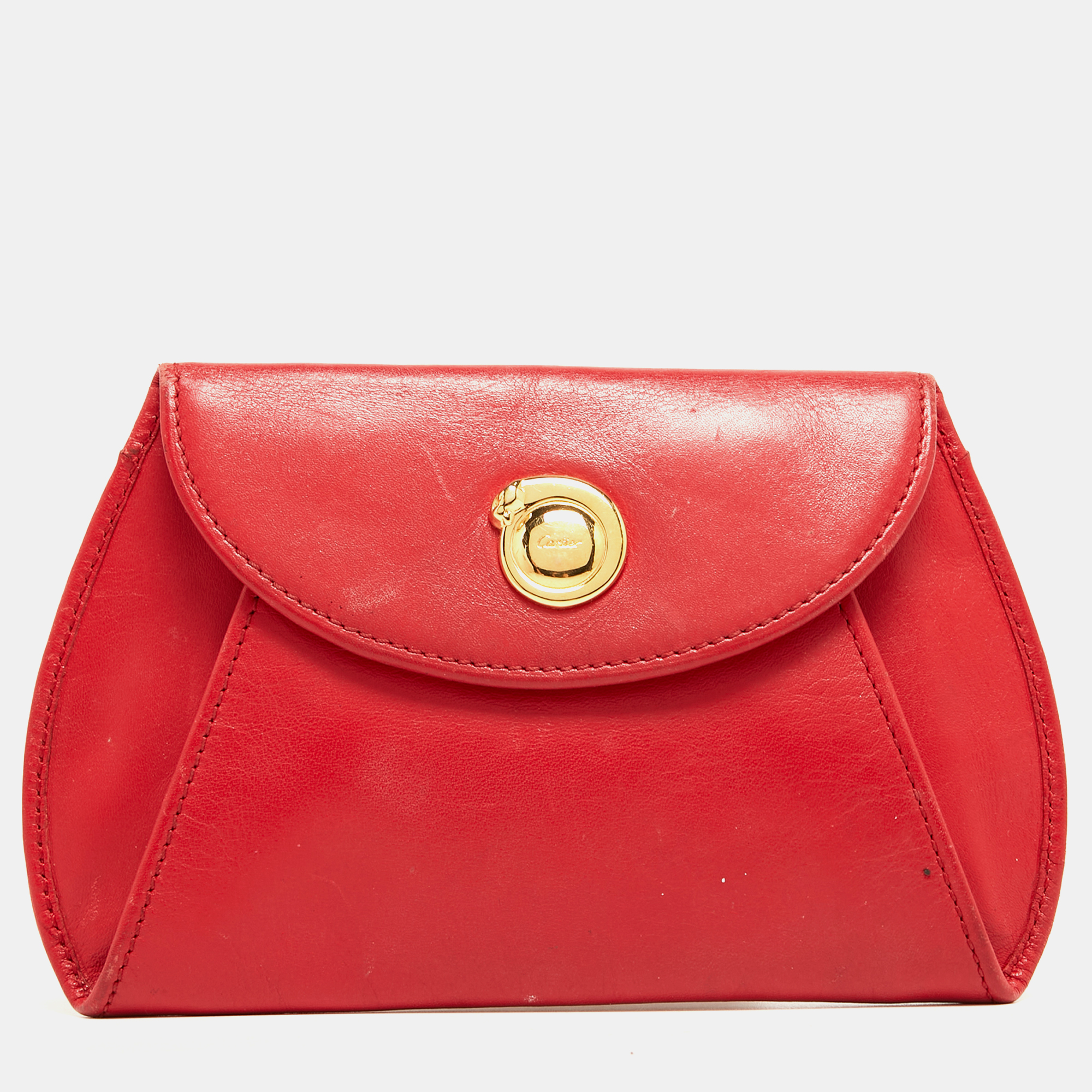 Cartier Red Leather Panthere Flap Coin Pouch