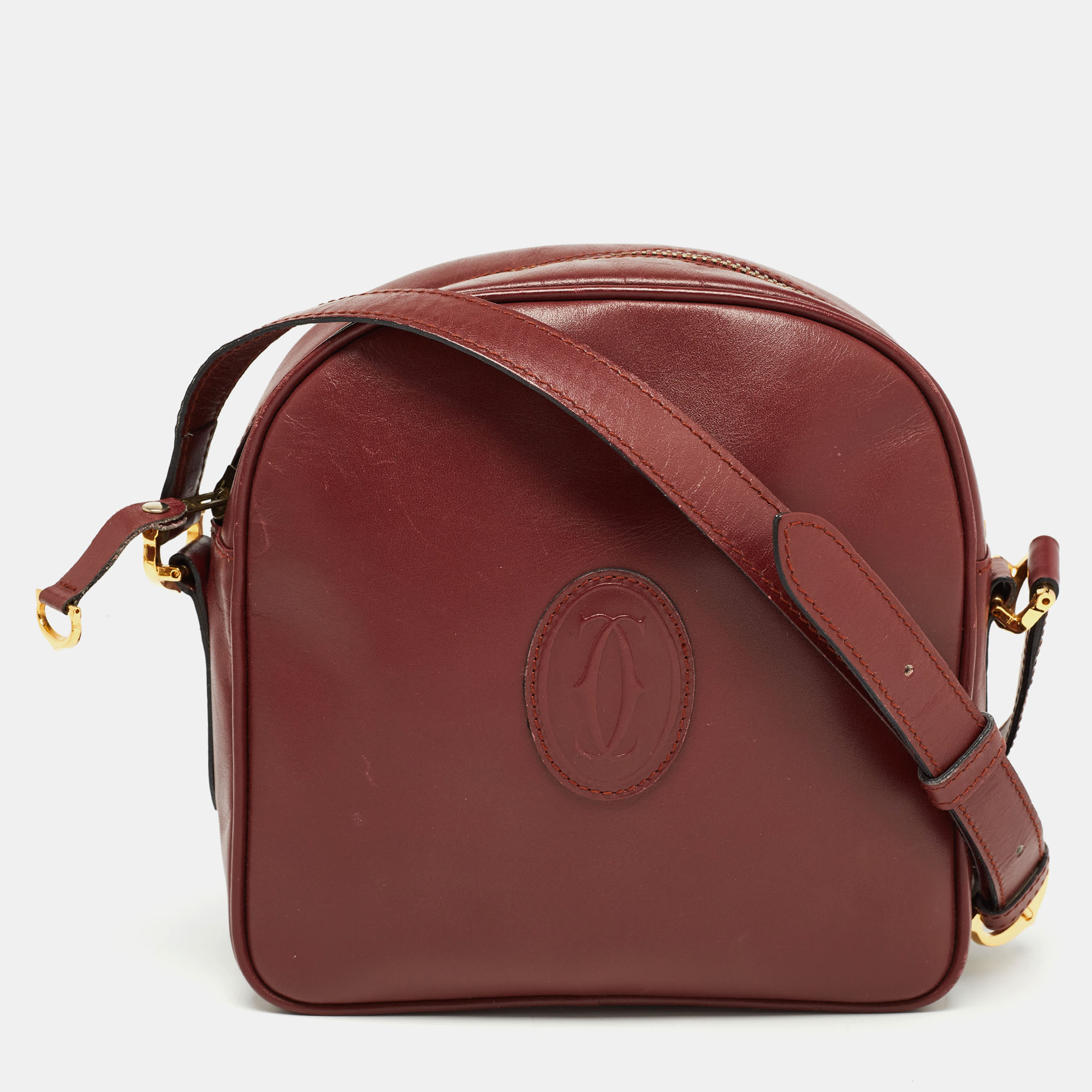 Cartier burgundy leather must de cartier crossbody bag