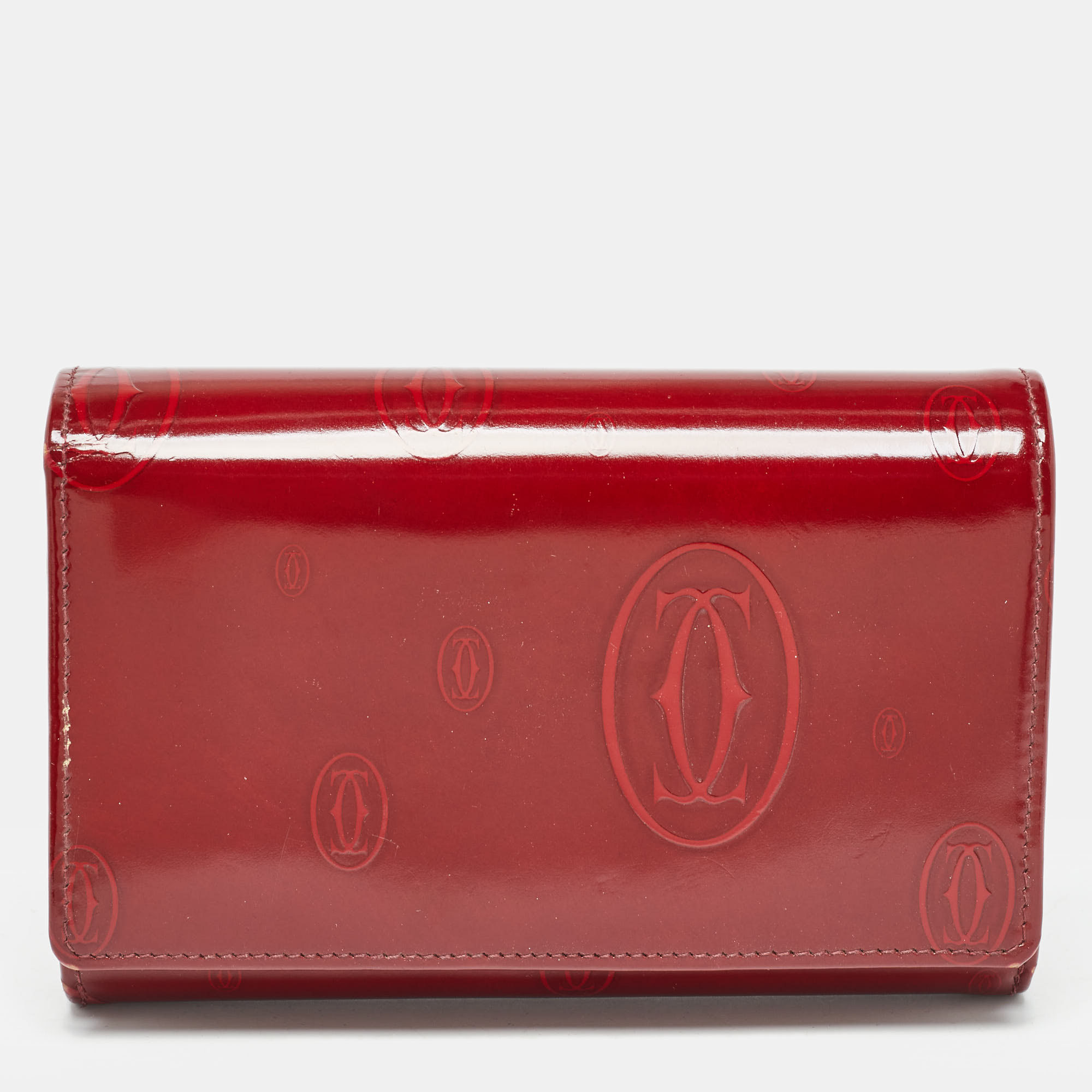 Cartier burgundy patent leather happy birthday compact wallet
