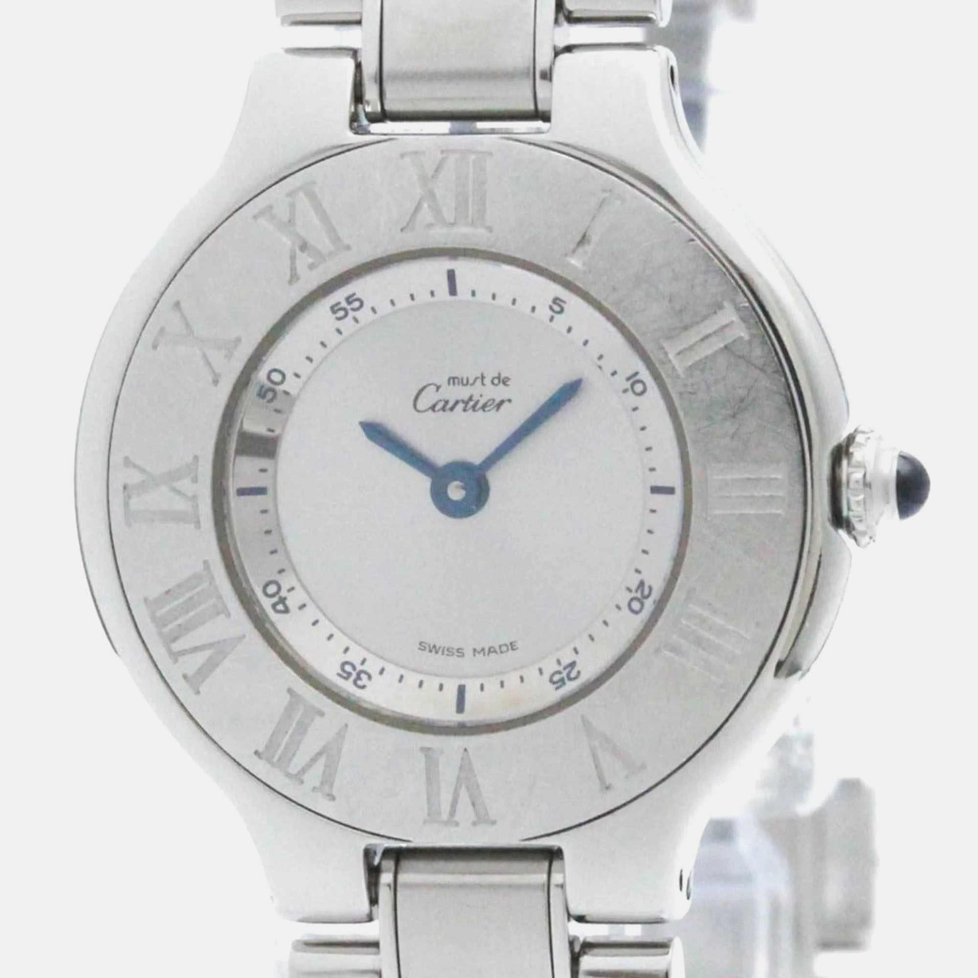 Cartier silver stainless steel must 21 quartz women's wristwatch 28 mm