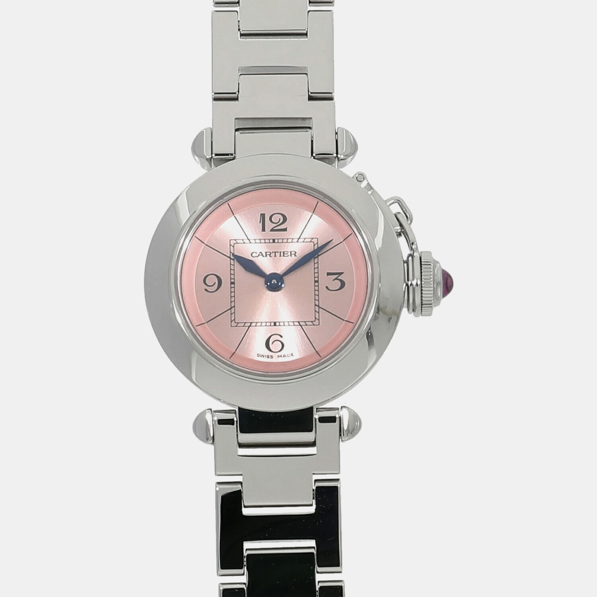 Cartier pink stainless steel miss pasha w3140008 quartz women's wristwatch 27 mm