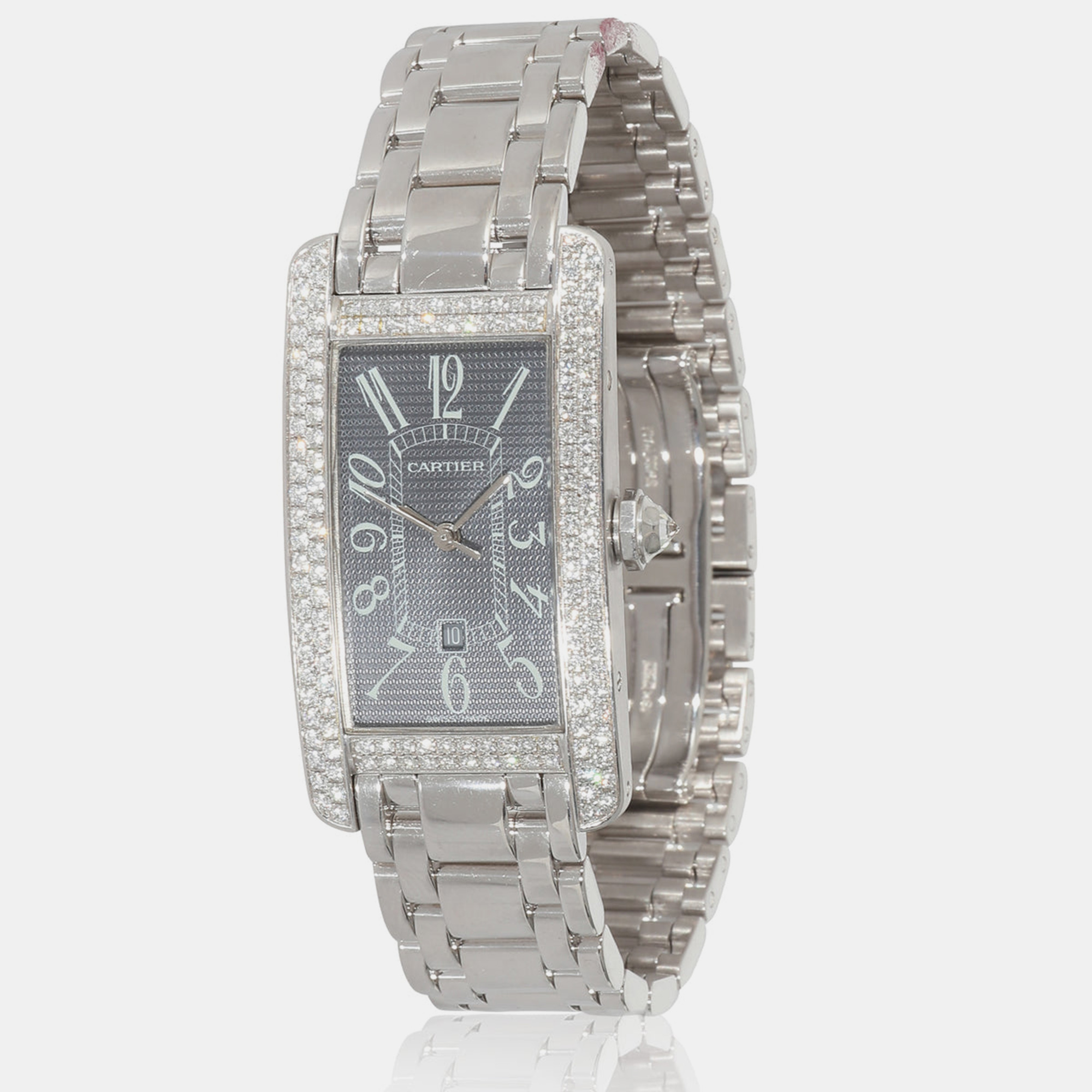 Cartier grey 18k white gold tank americaine 2490 automatic women's wristwatch 23 mm