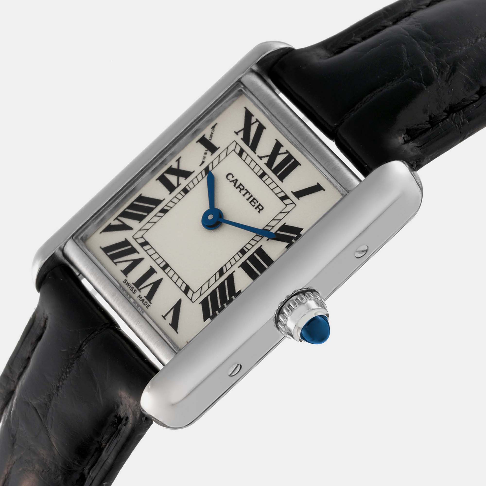 Cartier Tank Louis White Gold Black Strap Ladies Watch 22 Mm