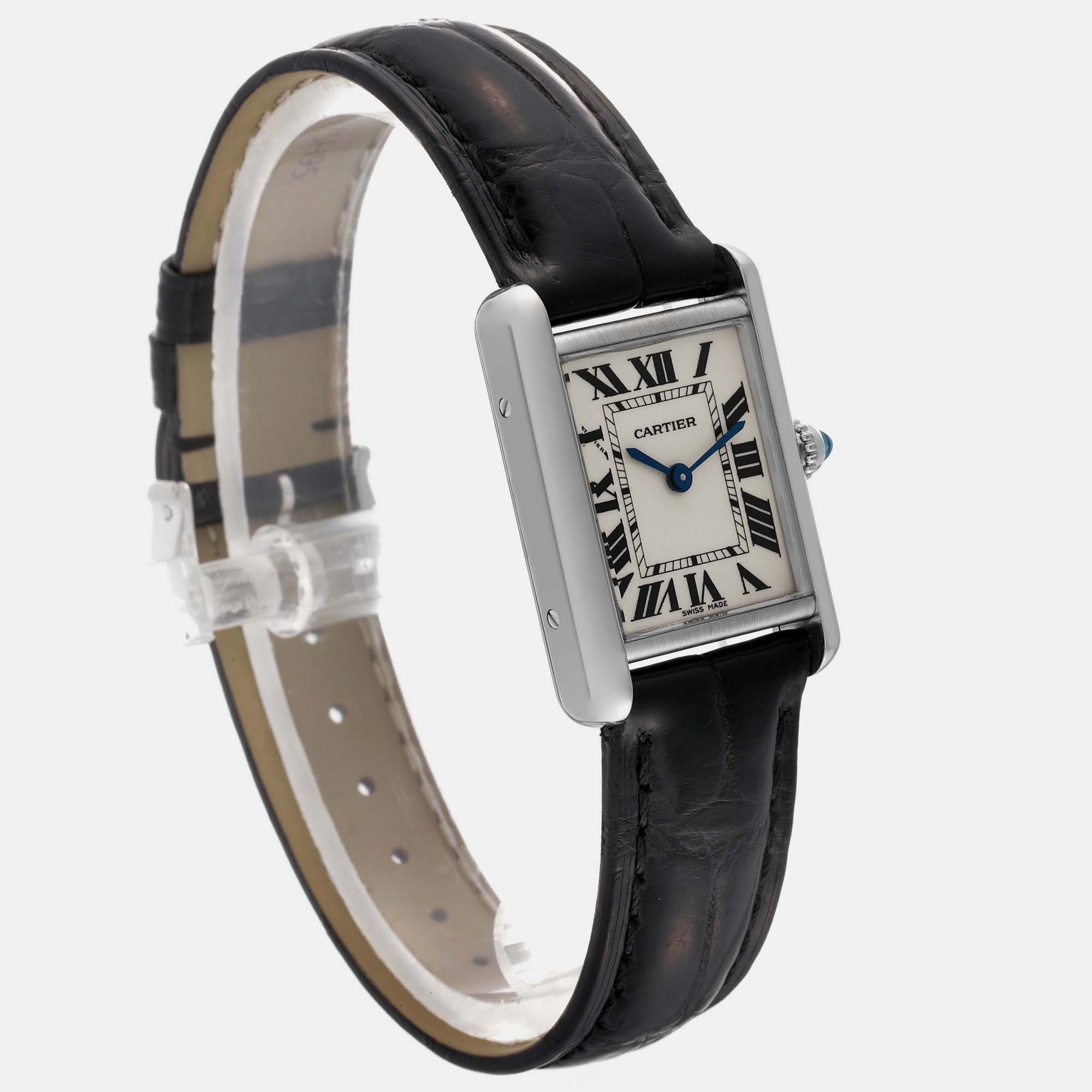 Cartier Tank Louis White Gold Black Strap Ladies Watch 22 Mm