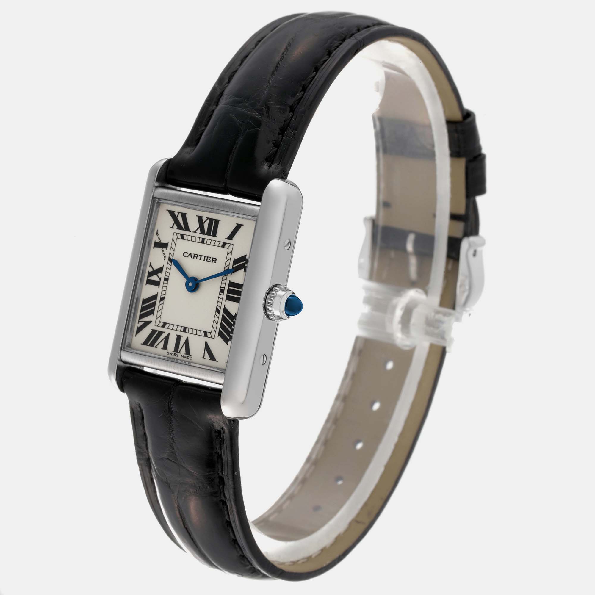 Cartier Tank Louis White Gold Black Strap Ladies Watch 22 Mm