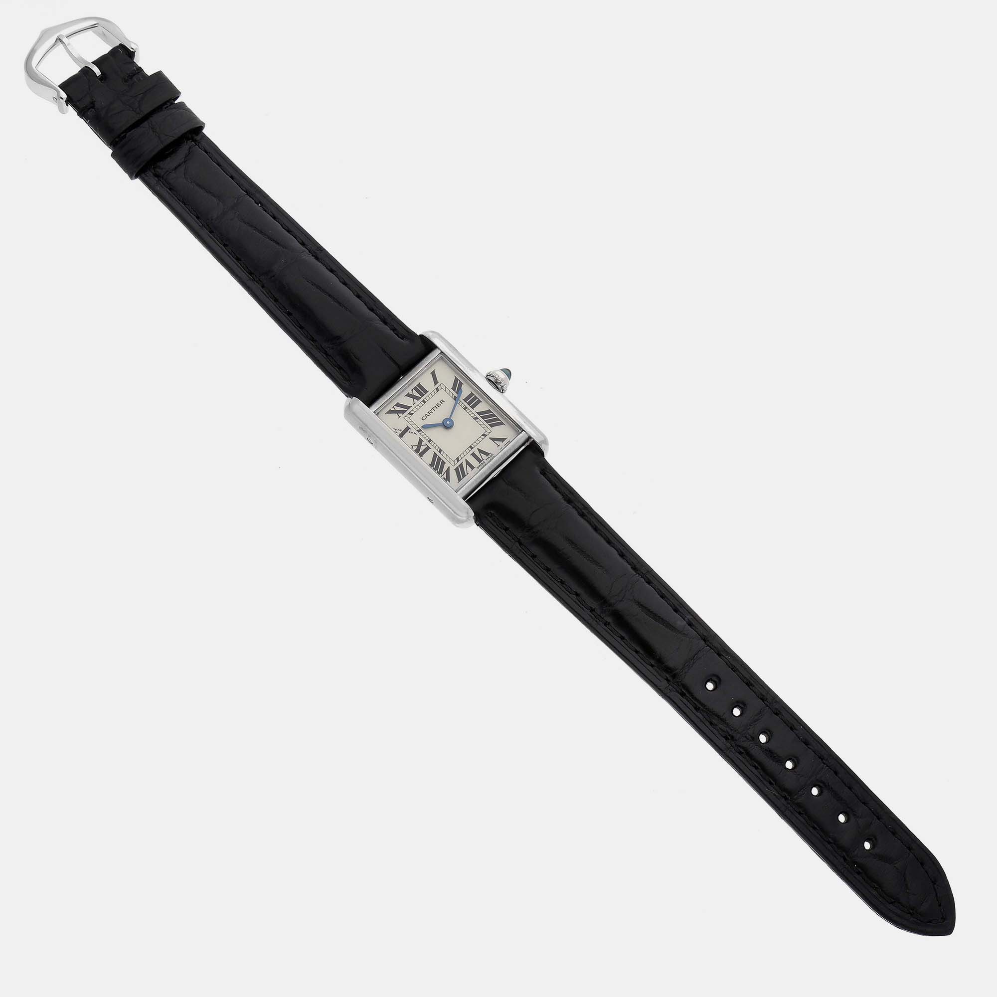 Cartier Tank Louis White Gold Black Strap Ladies Watch 22 Mm