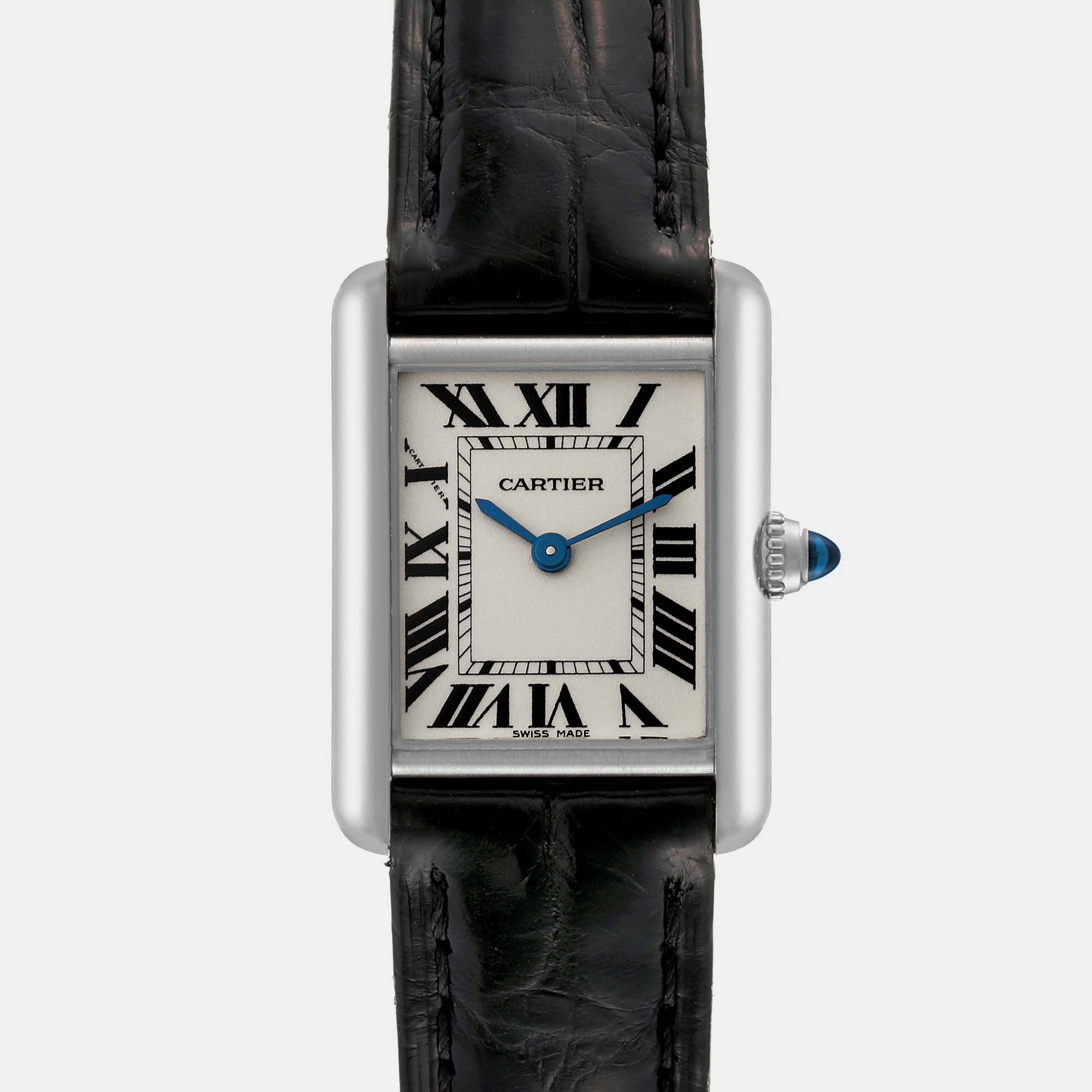 Cartier Tank Louis White Gold Black Strap Ladies Watch 22 Mm