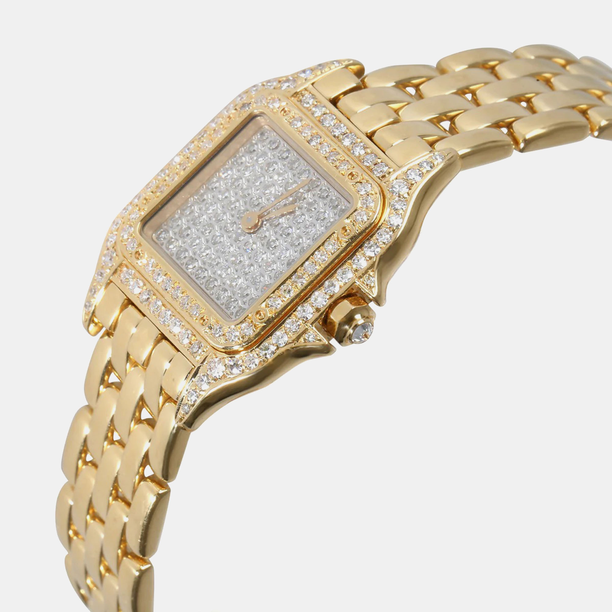 Cartier 18k Yellow Gold Diamond Panthere Quartz Women's Wristwatch 22 Mm