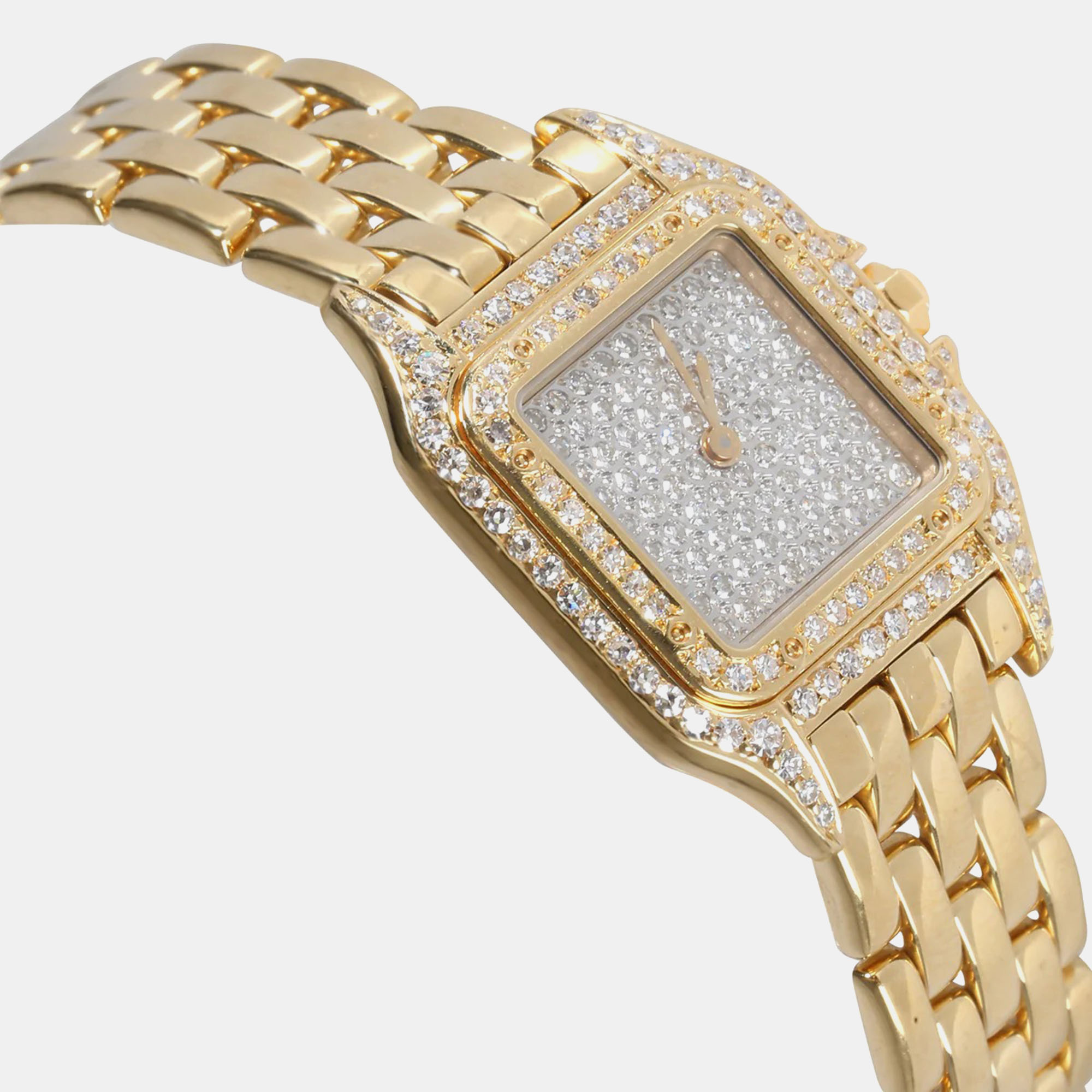 Cartier 18k Yellow Gold Diamond Panthere Quartz Women's Wristwatch 22 Mm