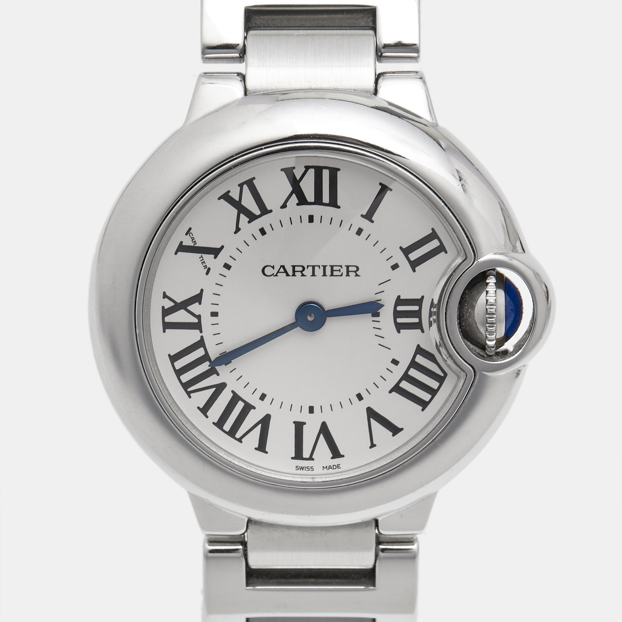 Cartier Silver Stainless Steel Ballon Bleu W69010Z4 Women's Wristwatch 28 Mm