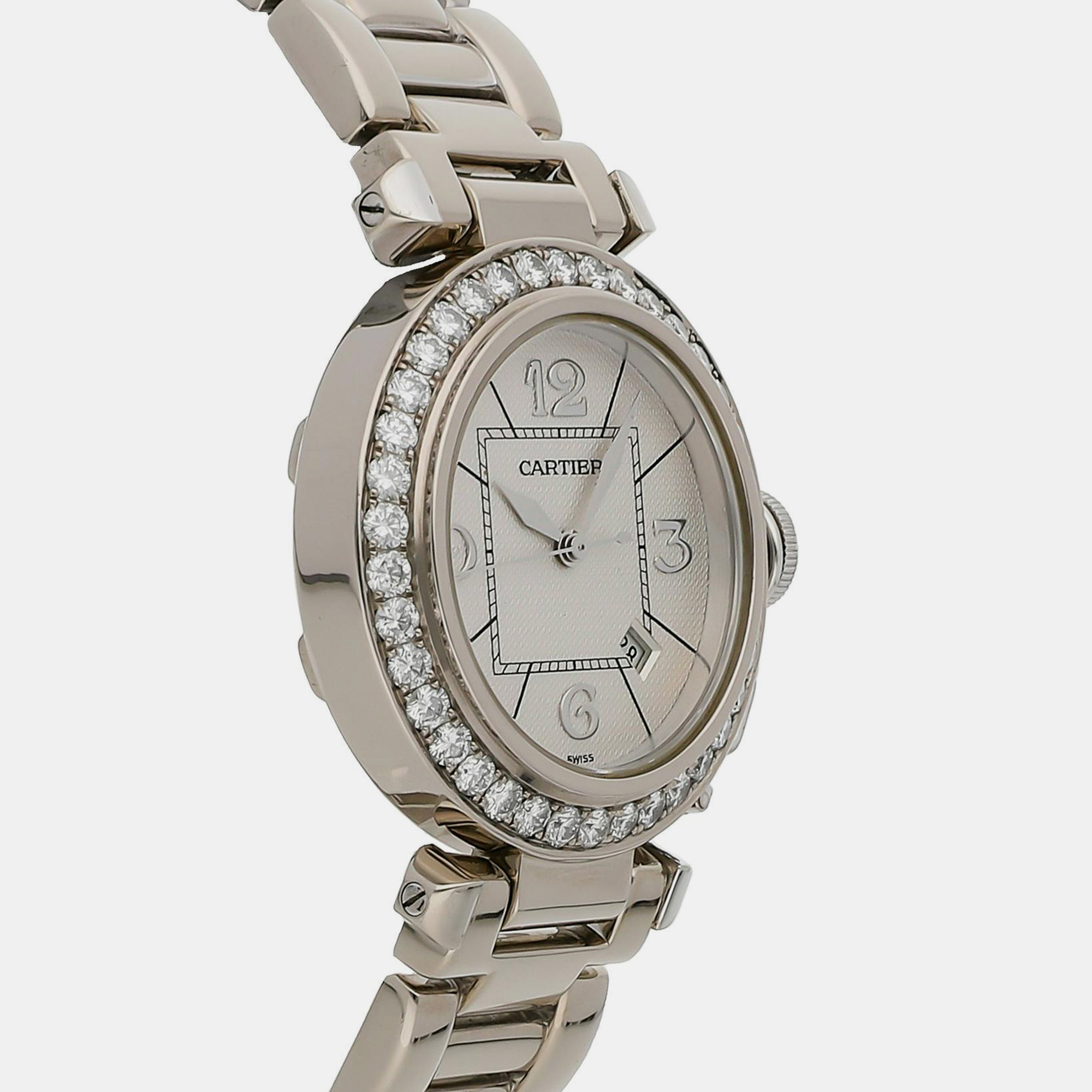 Cartier Silver 18k White Gold Pasha Automatic Women's Wristwatch 32 Mm