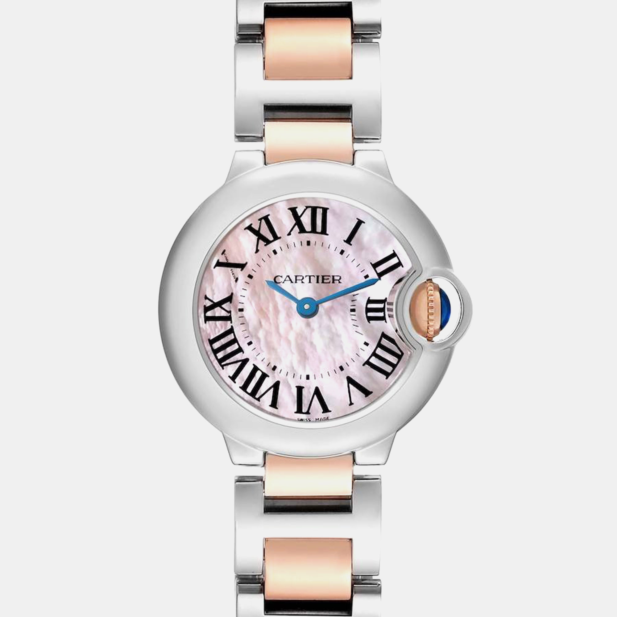 Cartier Pink MOP 18K Rose Gold Stainless Steel Ballon Blue W6920034 Quartz Women's Wristwatch 28 Mm