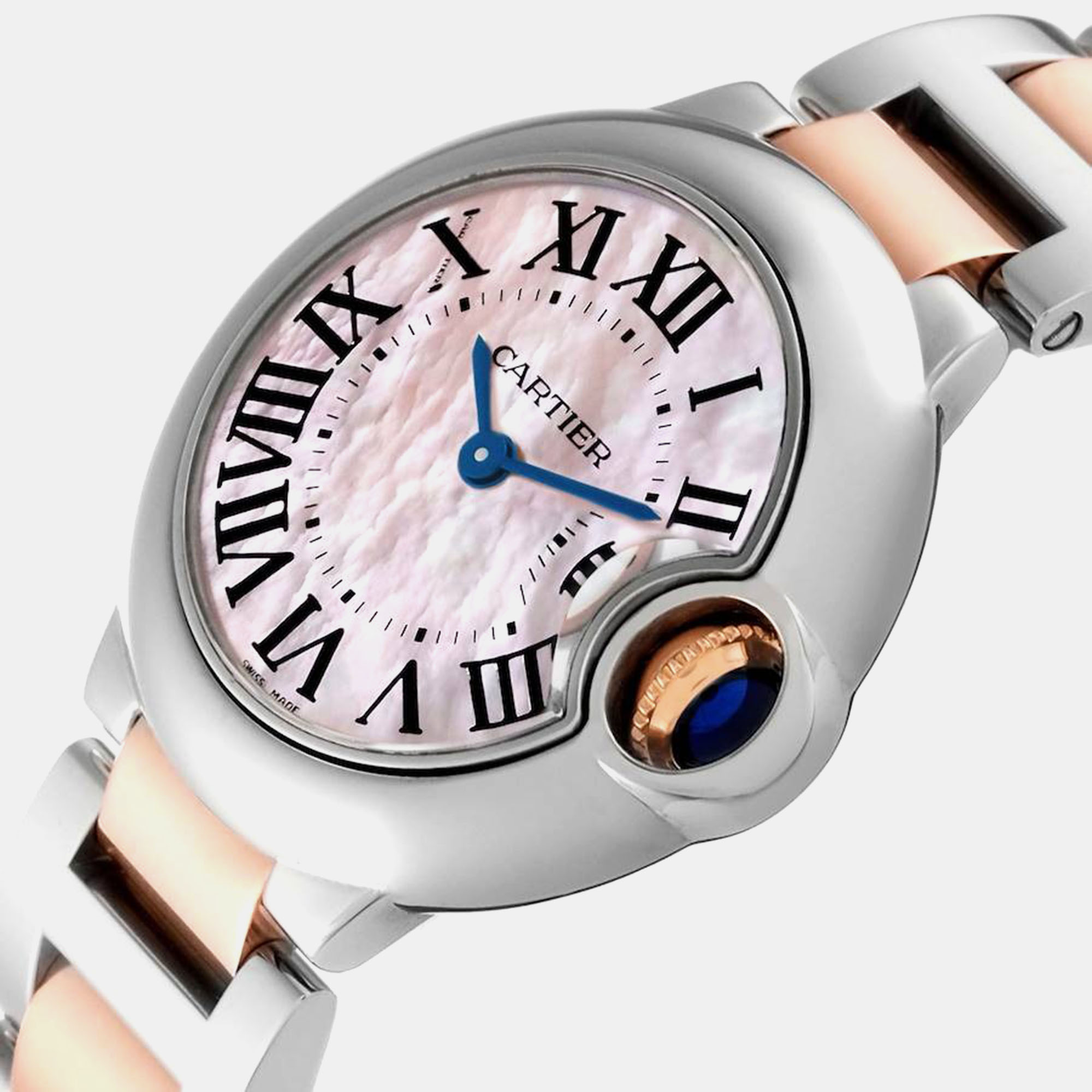 Cartier Pink MOP 18K Rose Gold Stainless Steel Ballon Blue W6920034 Quartz Women's Wristwatch 28 Mm