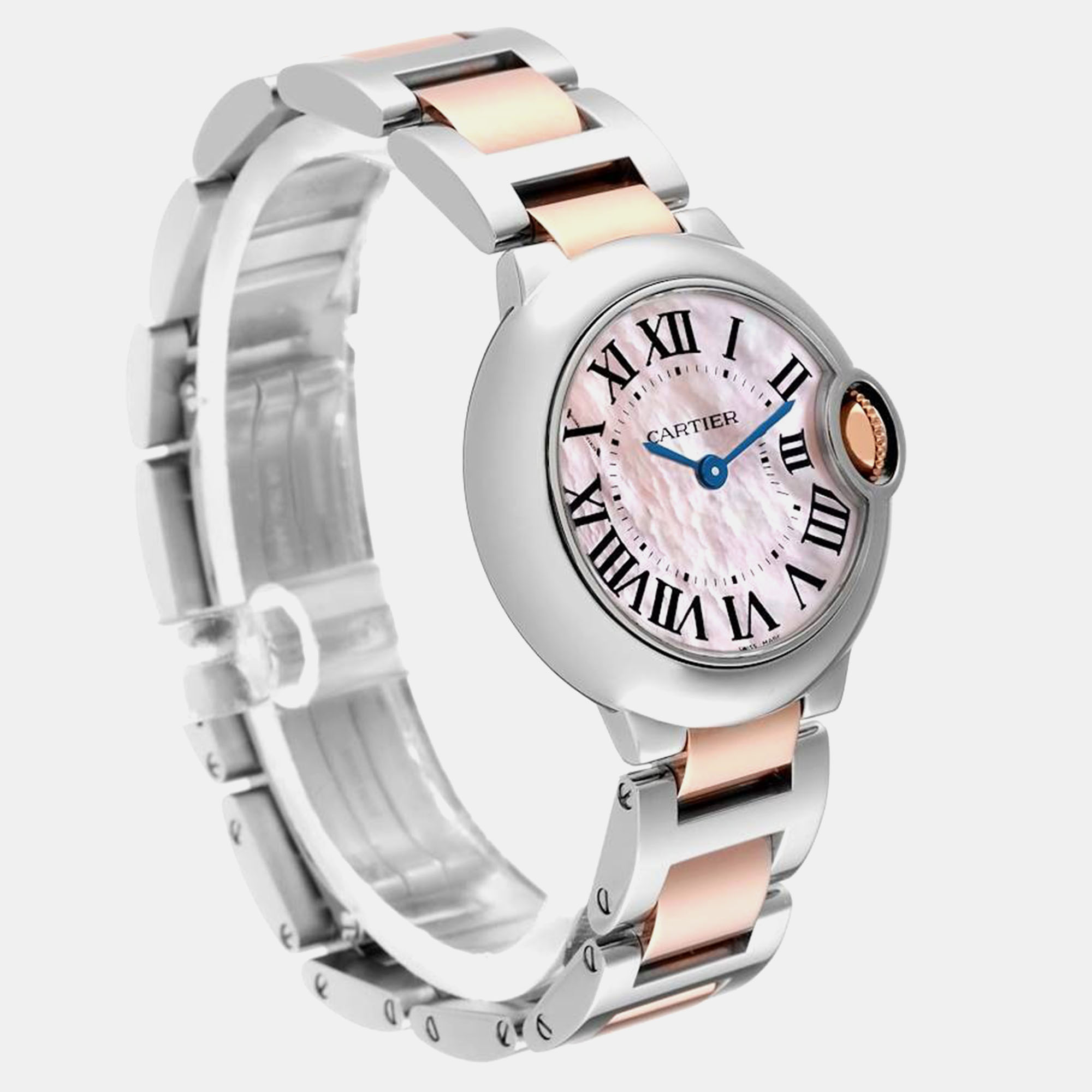 Cartier Pink MOP 18K Rose Gold Stainless Steel Ballon Blue W6920034 Quartz Women's Wristwatch 28 Mm