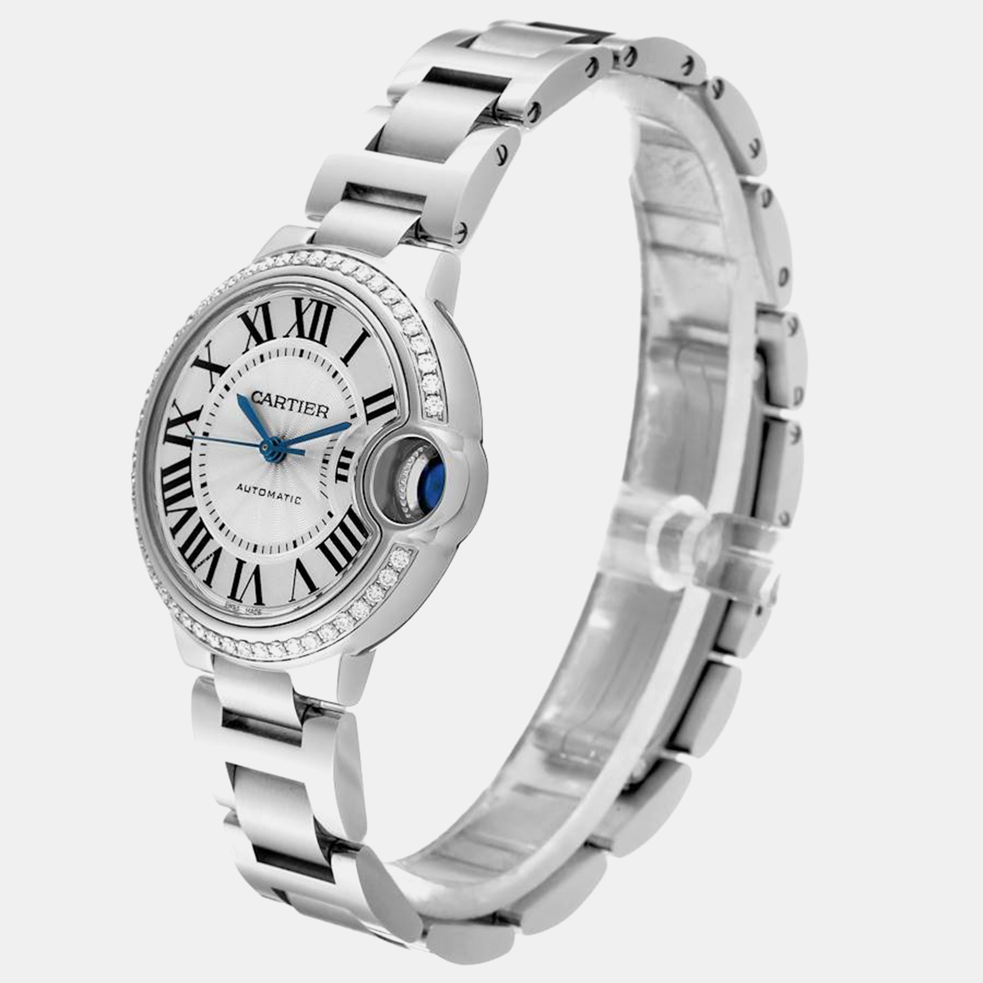 Cartier Ballon Bleu Steel Diamond Bezel Ladies Watch 33.0 Mm