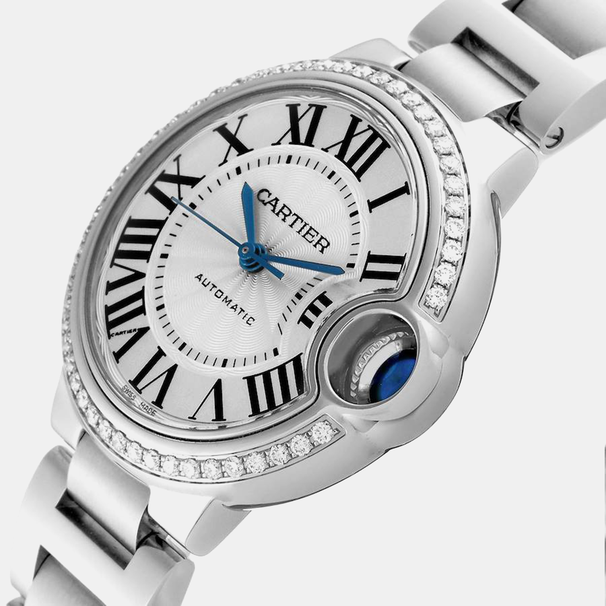 Cartier Ballon Bleu Steel Diamond Bezel Ladies Watch 33.0 Mm