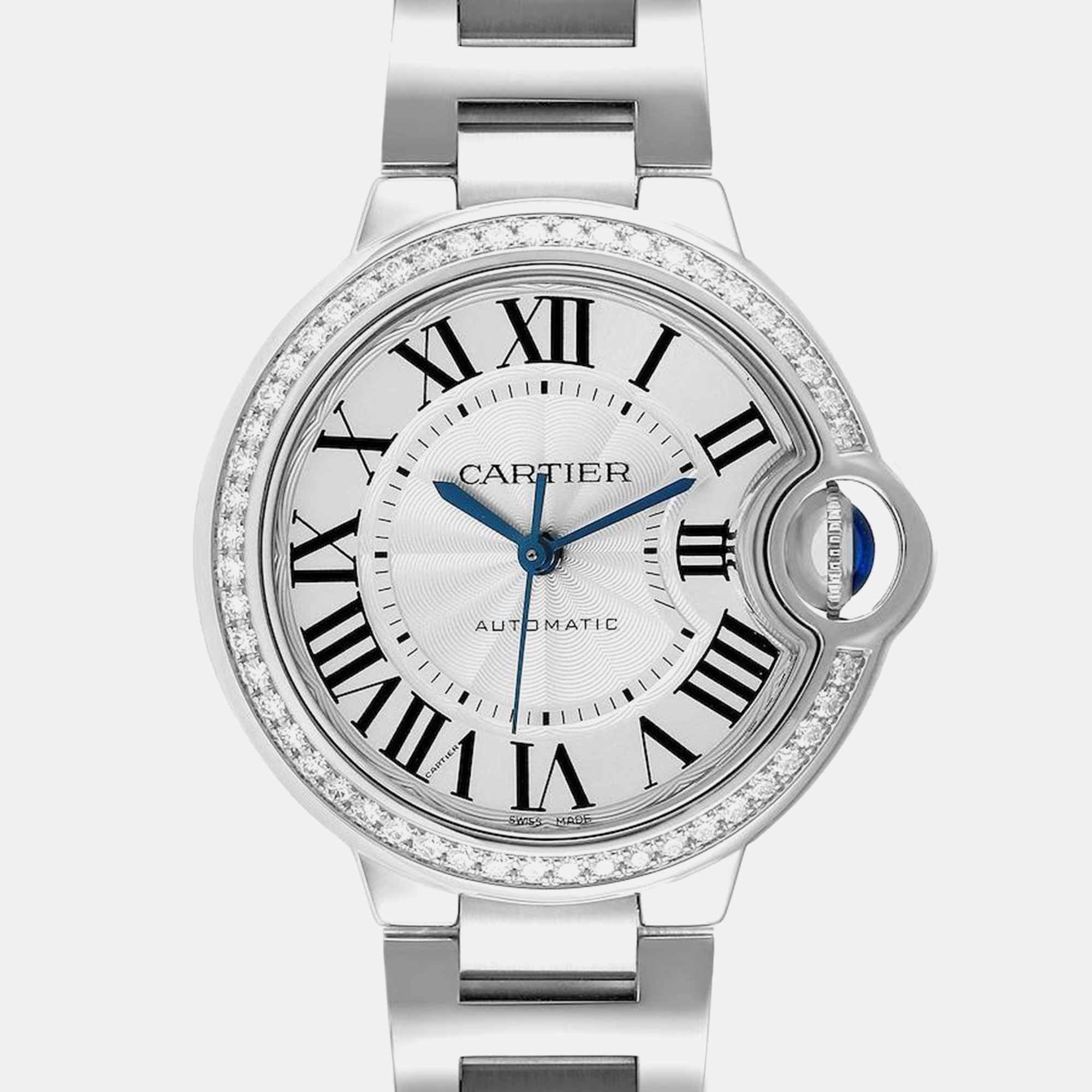 Cartier Ballon Bleu Steel Diamond Bezel Ladies Watch 33.0 Mm