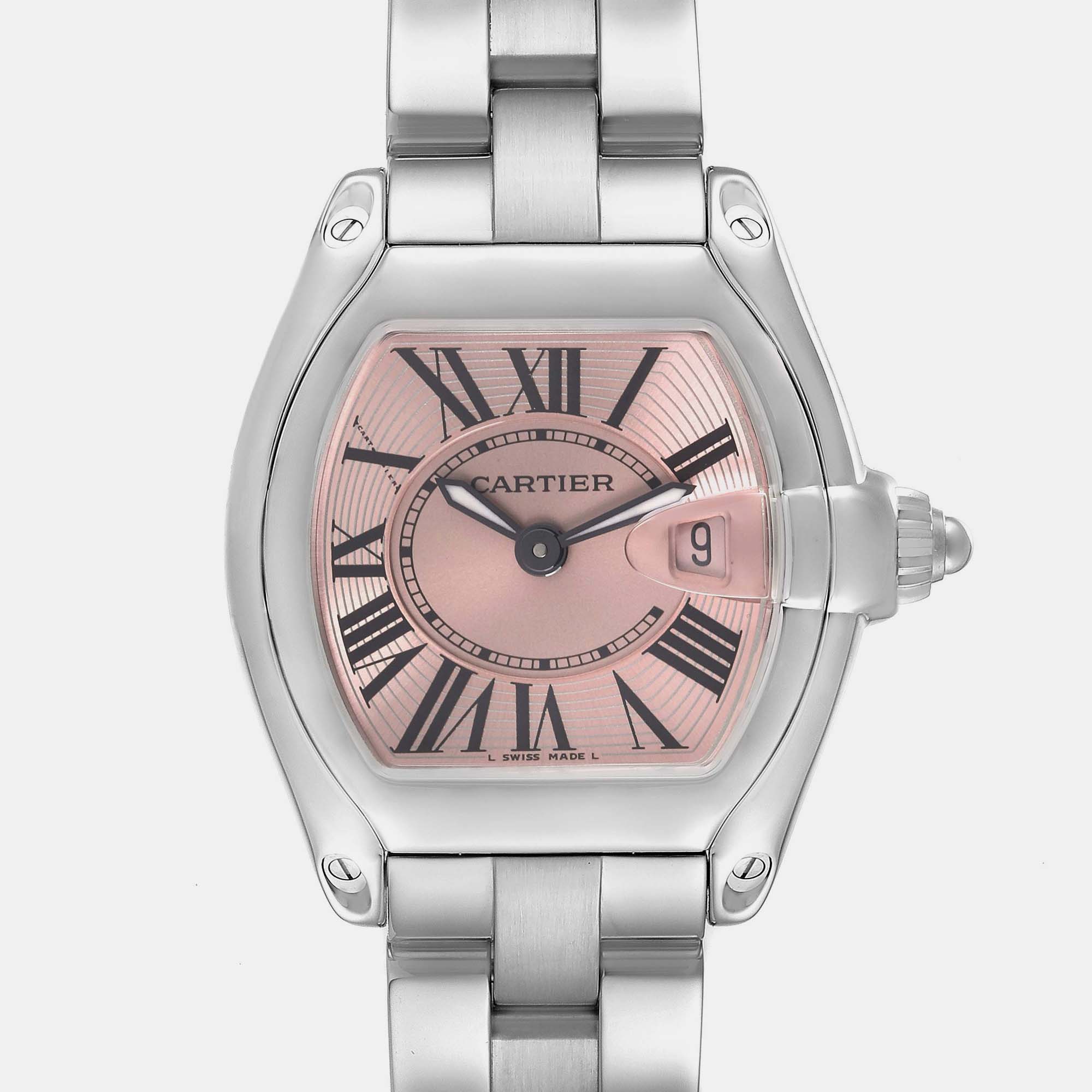 Cartier Pink Stainless Steel Roadster W62017V3 Quartz Women's Wristwatch 30 Mm