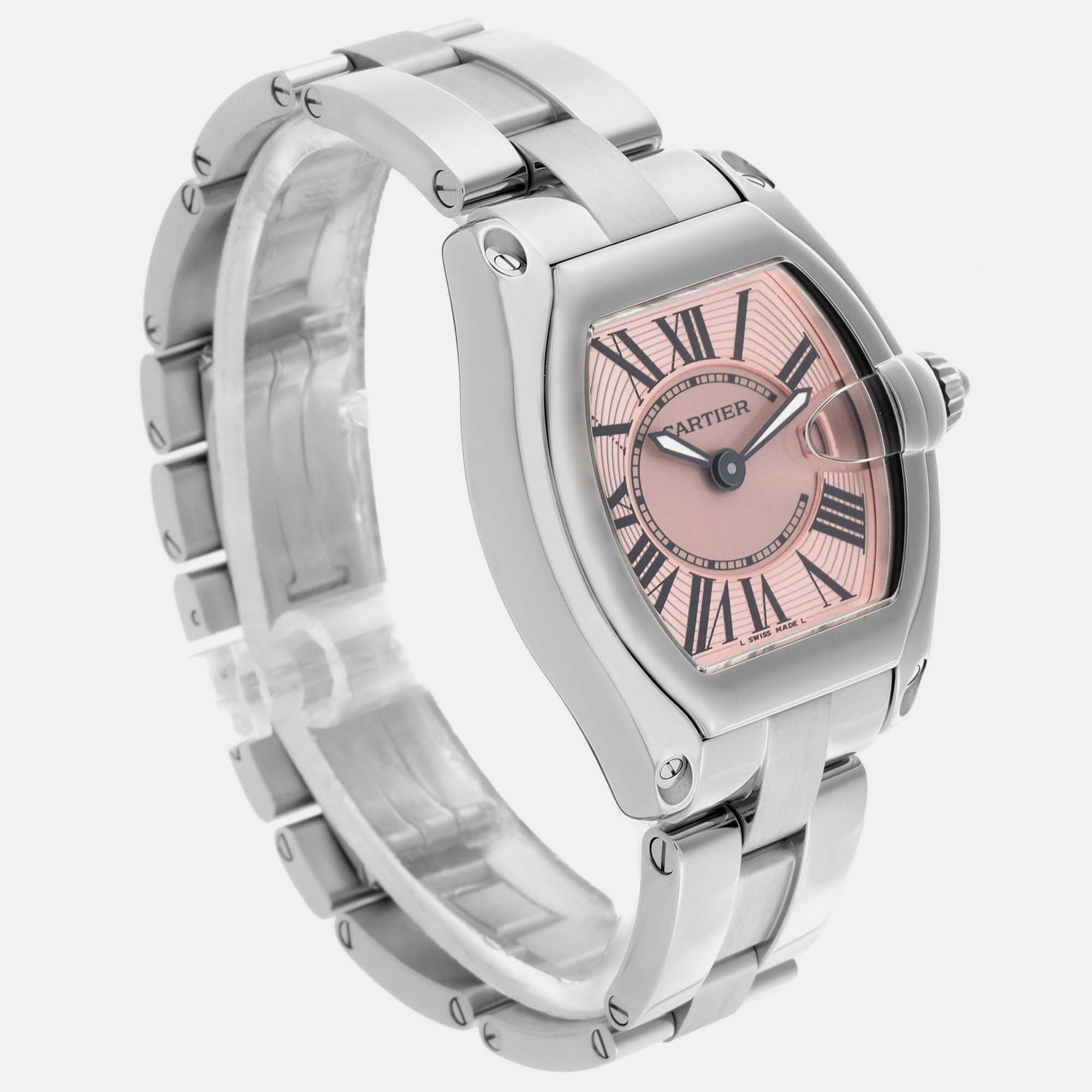 Cartier Pink Stainless Steel Roadster W62017V3 Quartz Women's Wristwatch 30 Mm