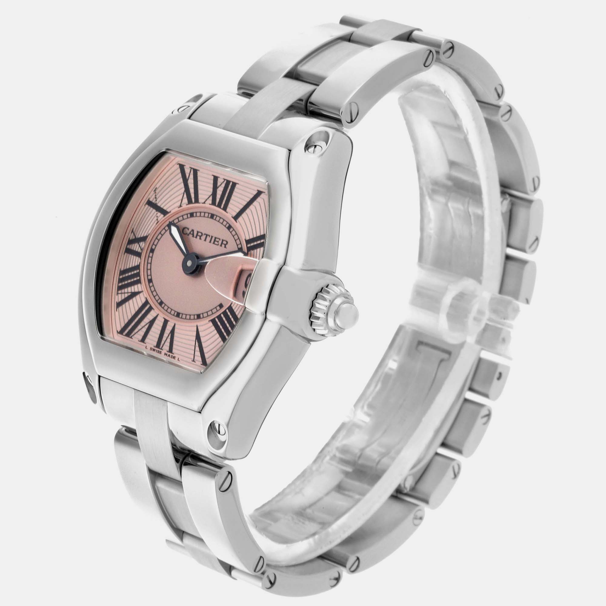 Cartier Pink Stainless Steel Roadster W62017V3 Quartz Women's Wristwatch 30 Mm