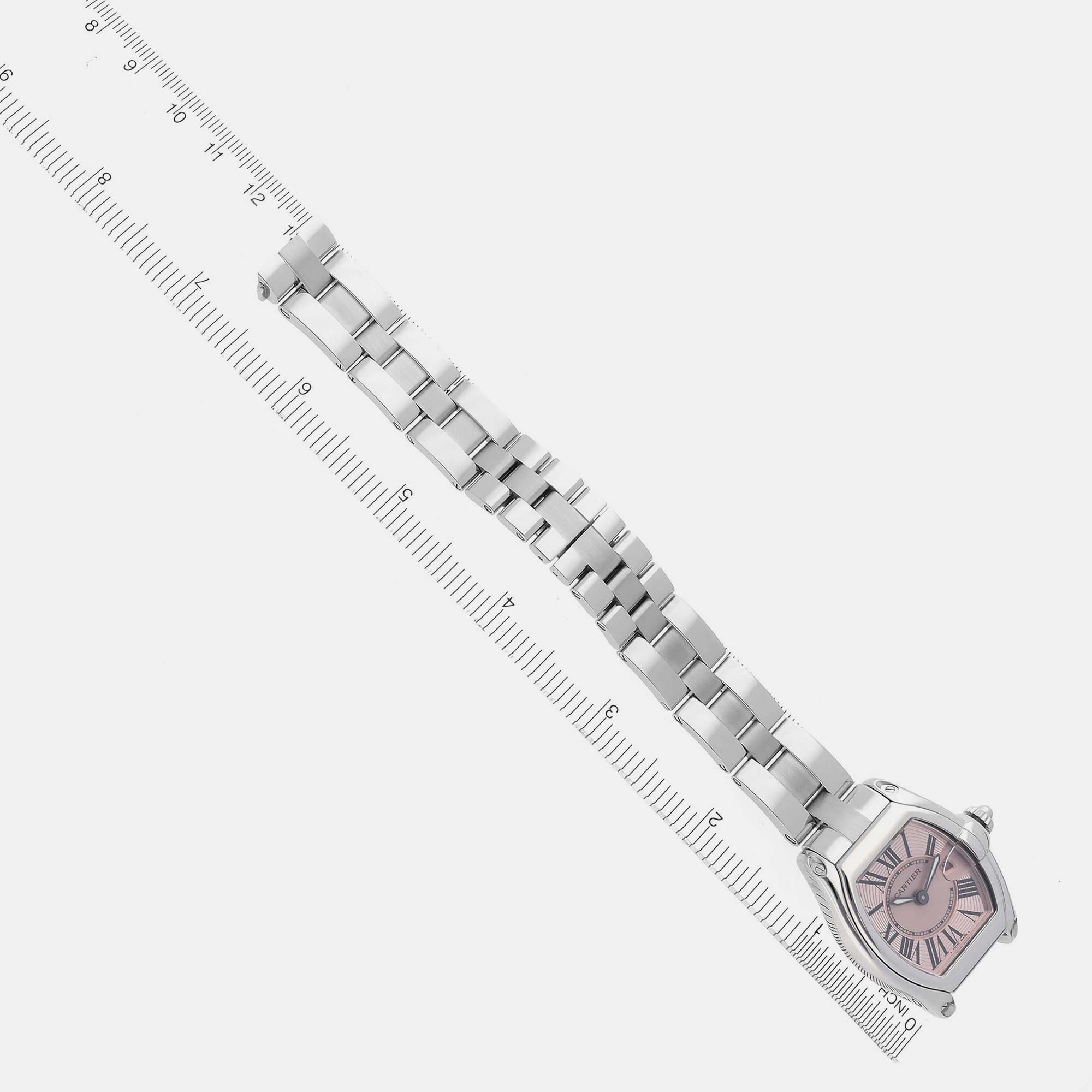 Cartier Pink Stainless Steel Roadster W62017V3 Quartz Women's Wristwatch 30 Mm