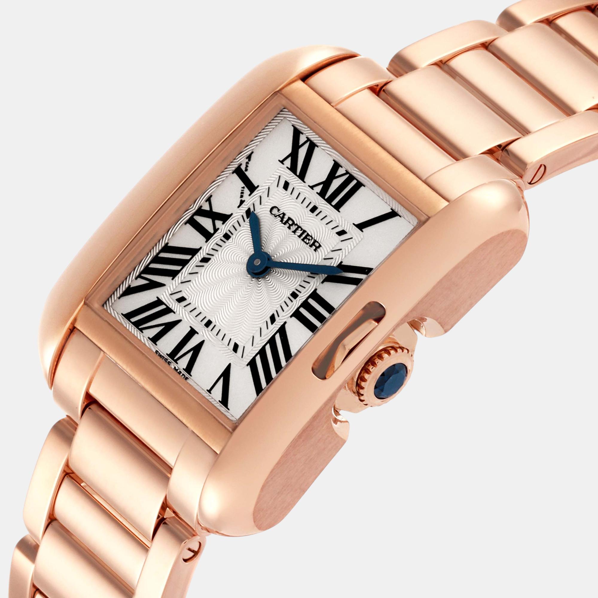 Cartier Tank Anglaise Small Silver Dial Rose Gold Ladies Watch 22.7 Mm