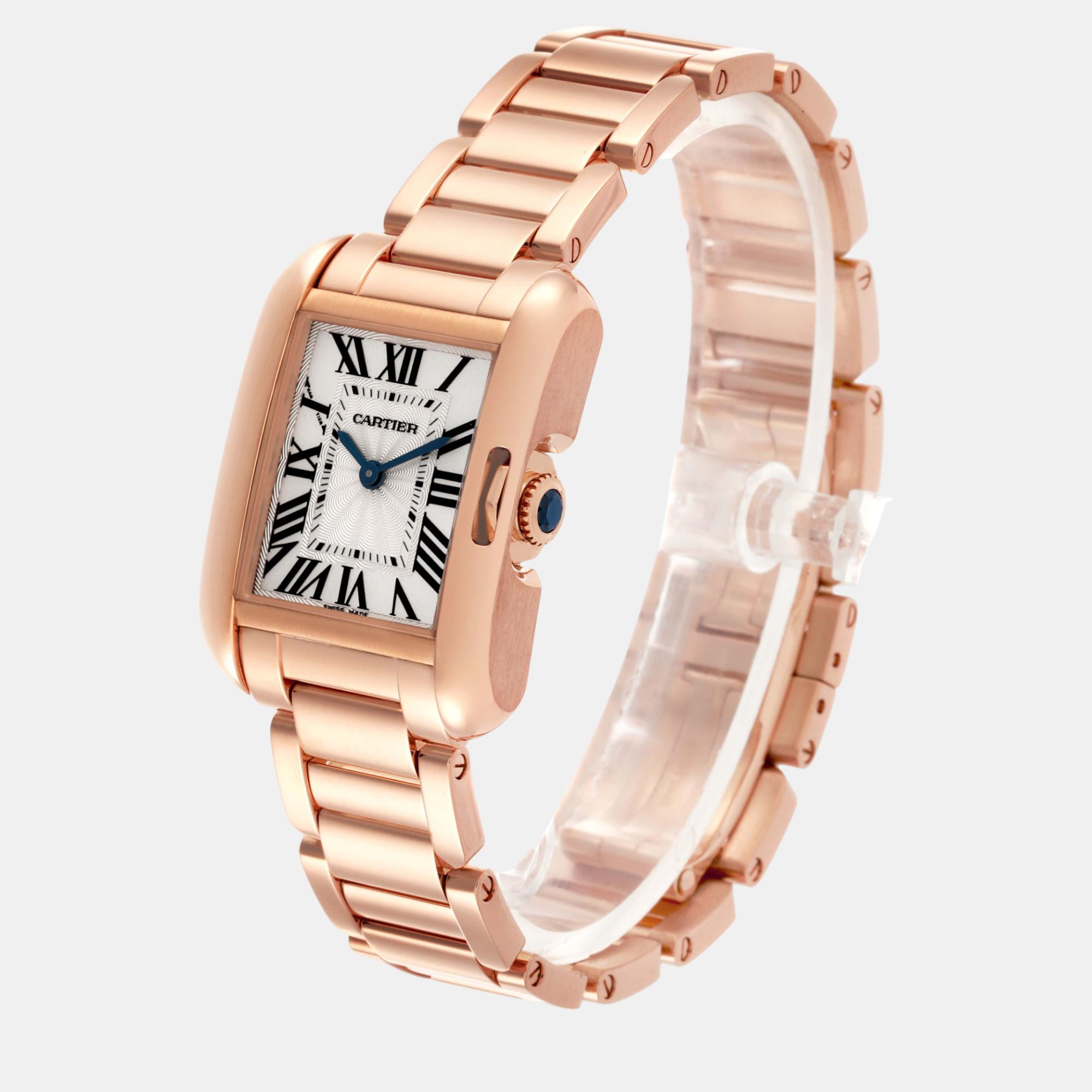 Cartier Tank Anglaise Small Silver Dial Rose Gold Ladies Watch 22.7 Mm