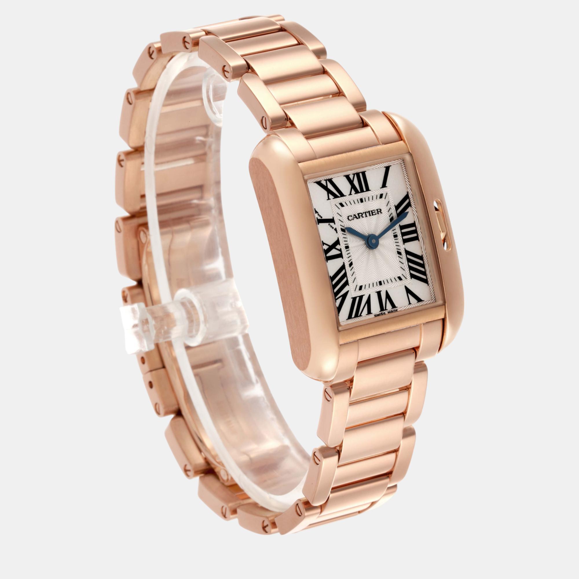 Cartier Tank Anglaise Small Silver Dial Rose Gold Ladies Watch 22.7 Mm