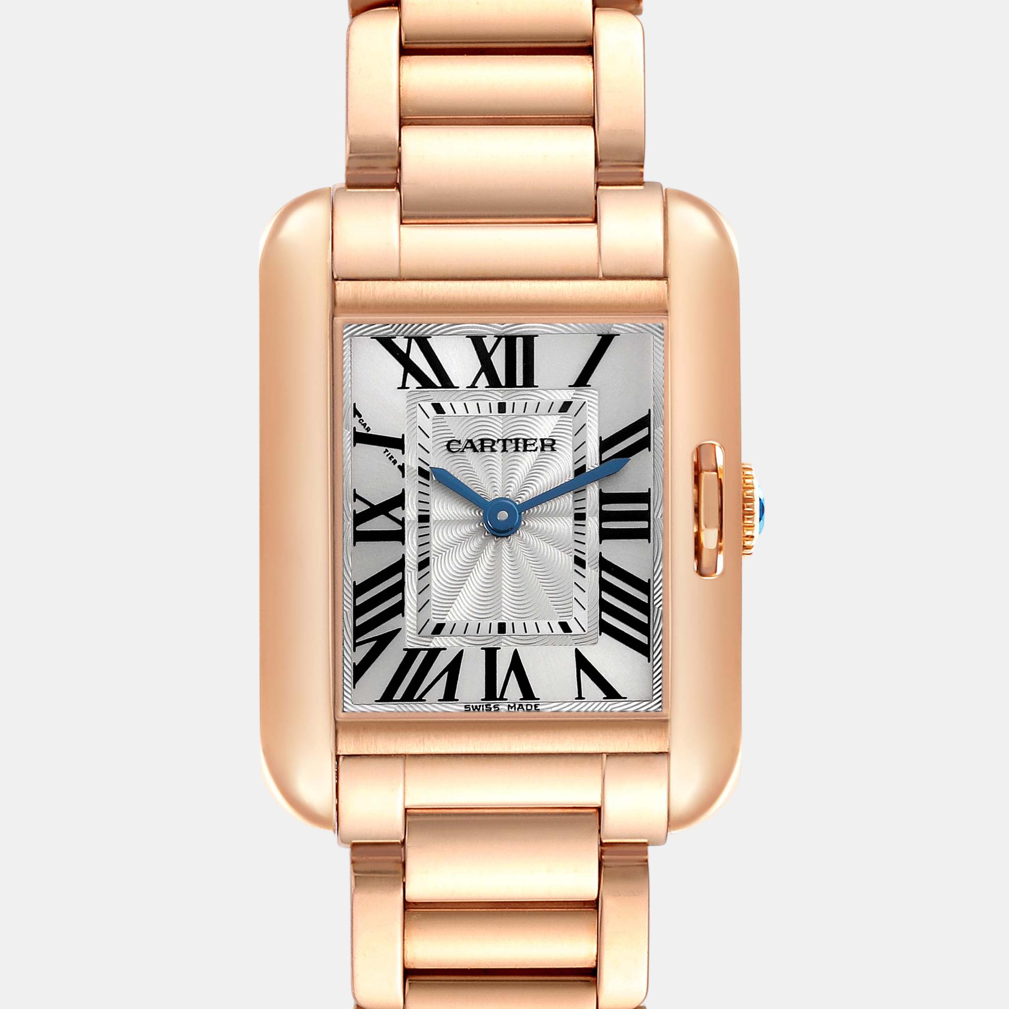 Cartier Tank Anglaise Small Silver Dial Rose Gold Ladies Watch 22.7 Mm