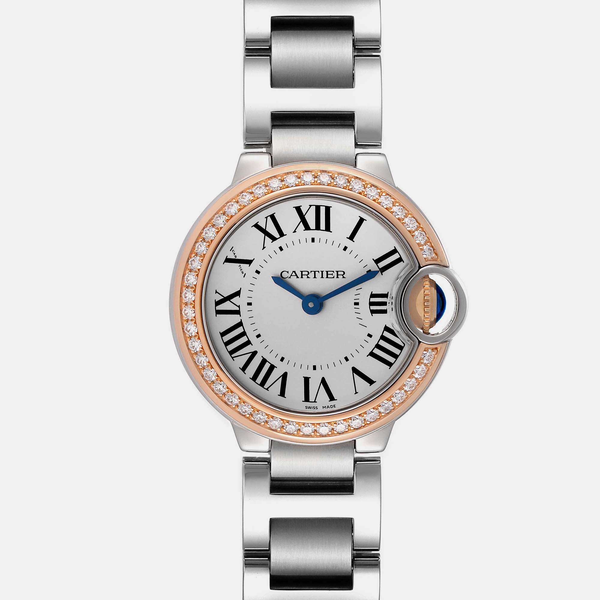 Cartier Ballon Bleu Steel Rose Gold Diamond Ladies Watch 28 Mm