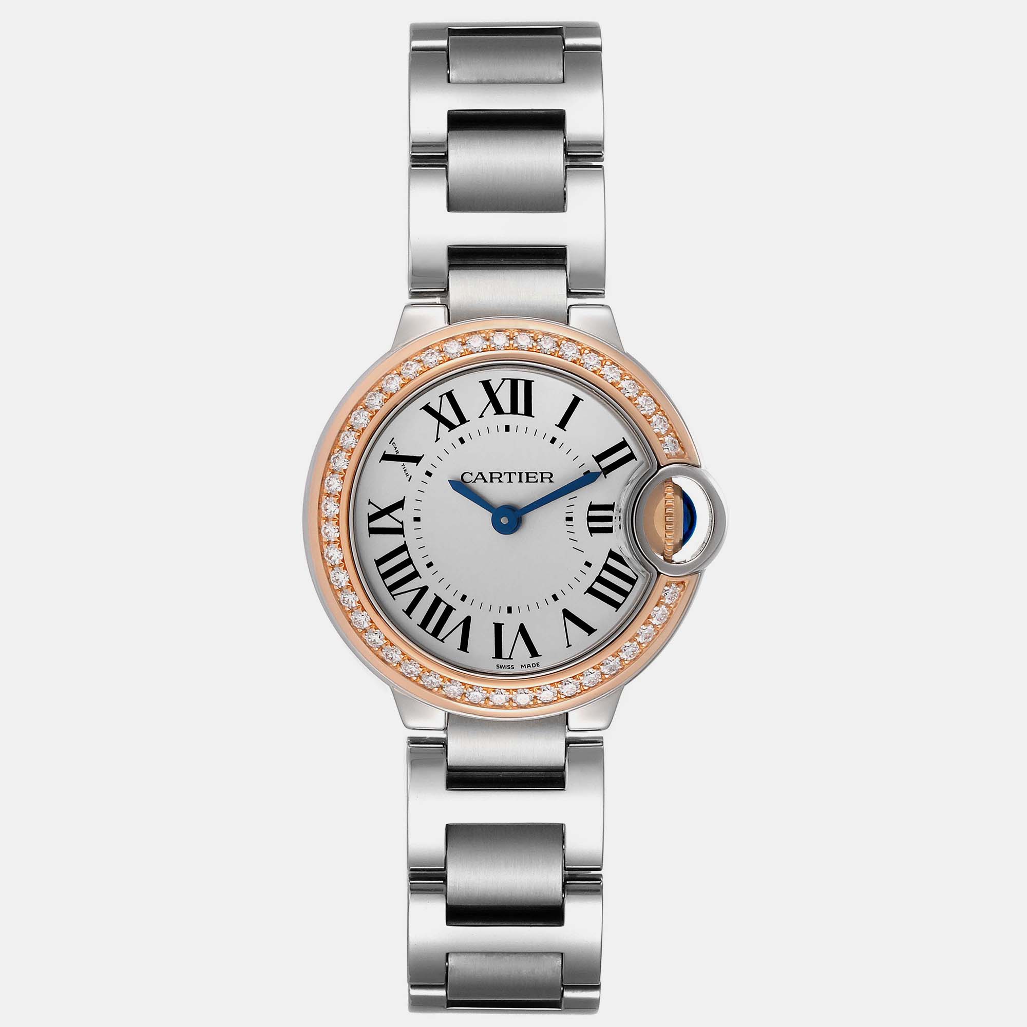 Cartier Ballon Bleu Steel Rose Gold Diamond Ladies Watch 28 Mm