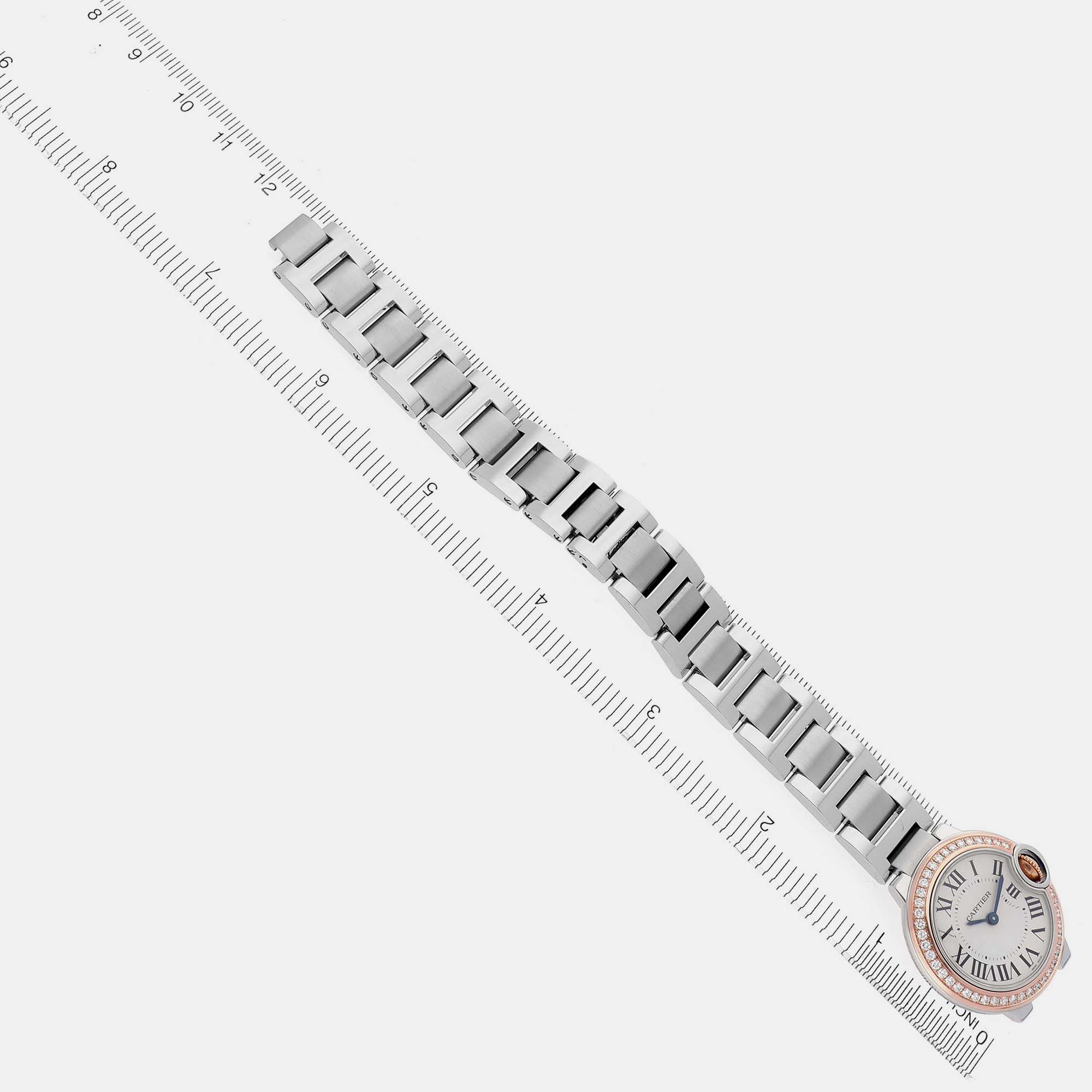 Cartier Ballon Bleu Steel Rose Gold Diamond Ladies Watch 28 Mm