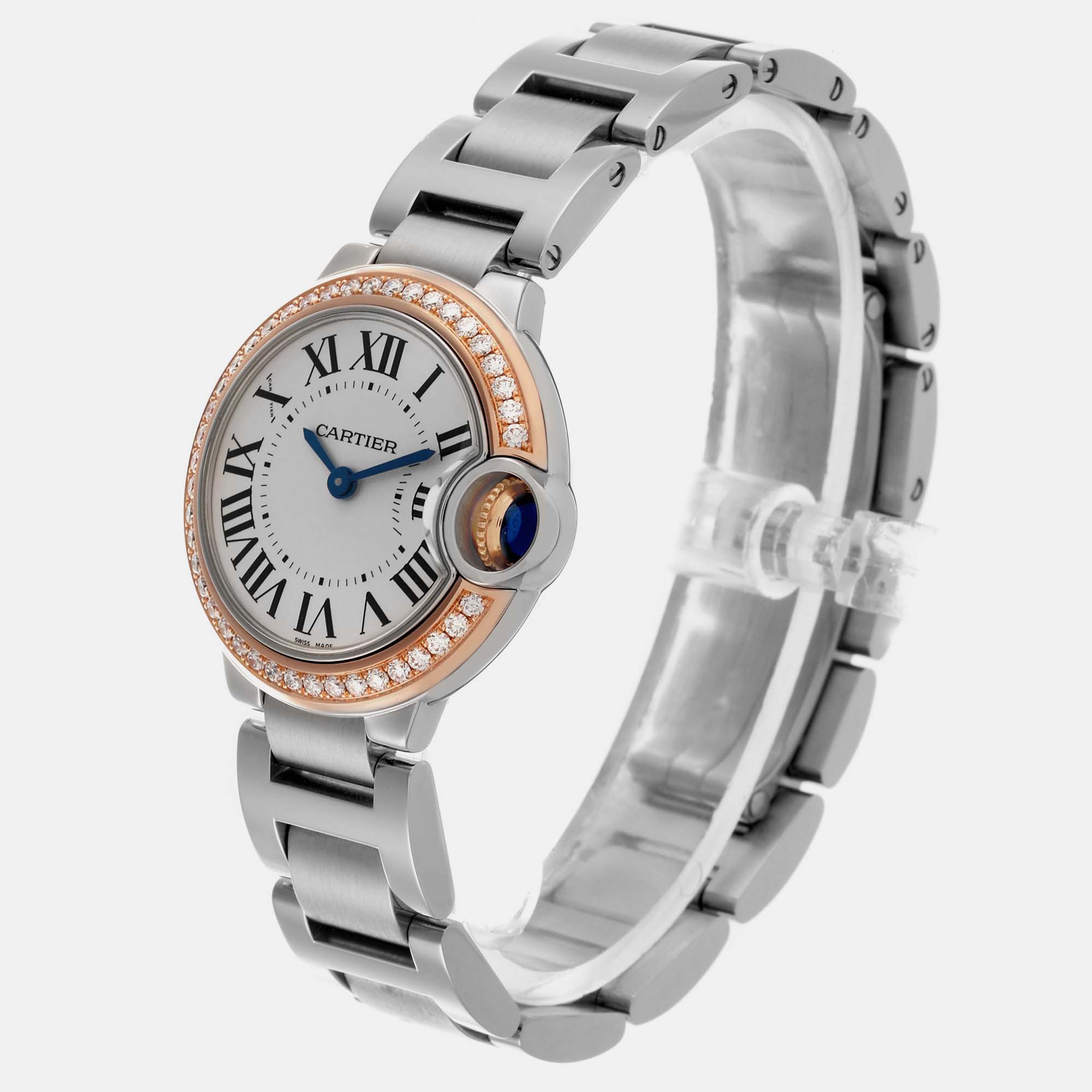 Cartier Ballon Bleu Steel Rose Gold Diamond Ladies Watch 28 Mm