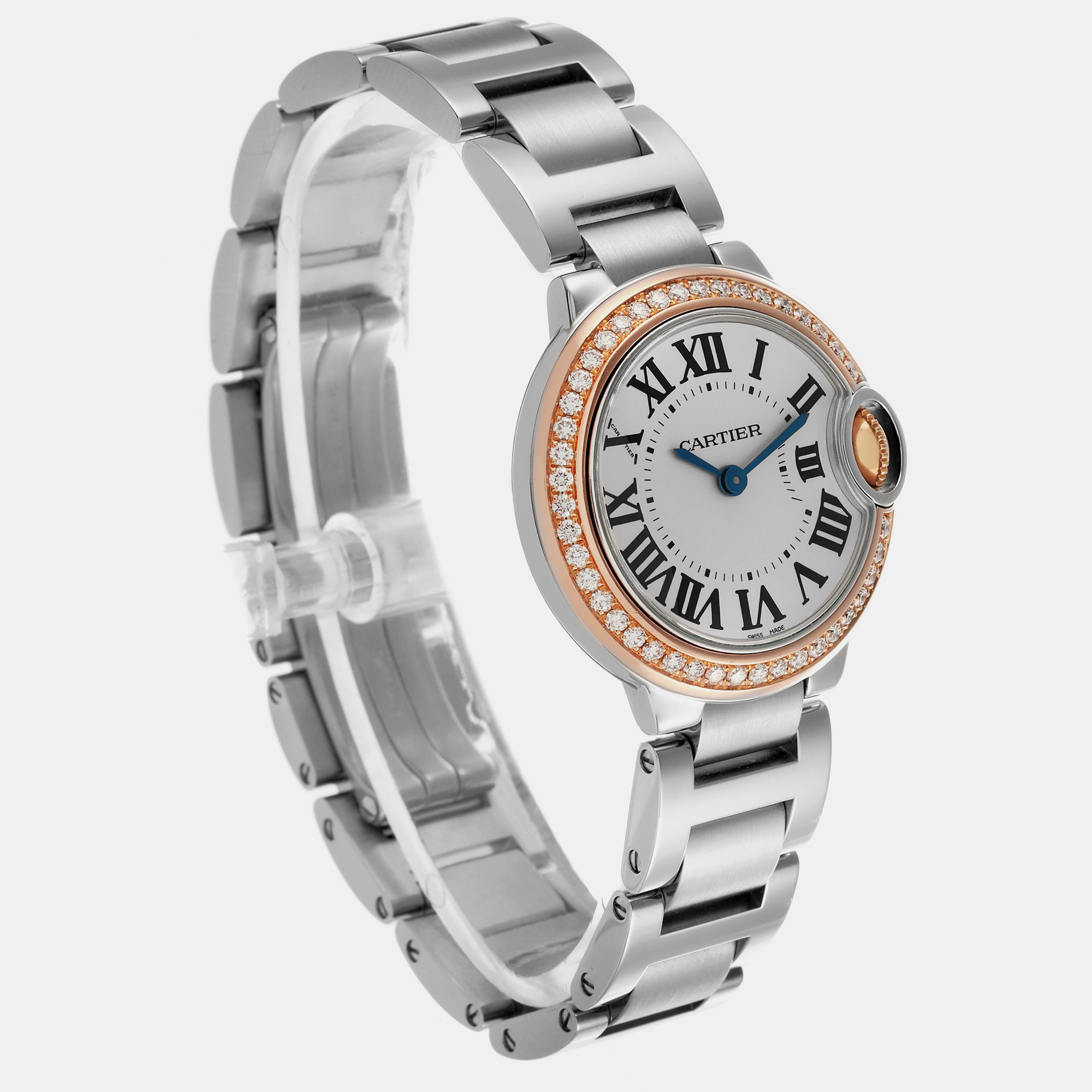 Cartier Ballon Bleu Steel Rose Gold Diamond Ladies Watch WE902079