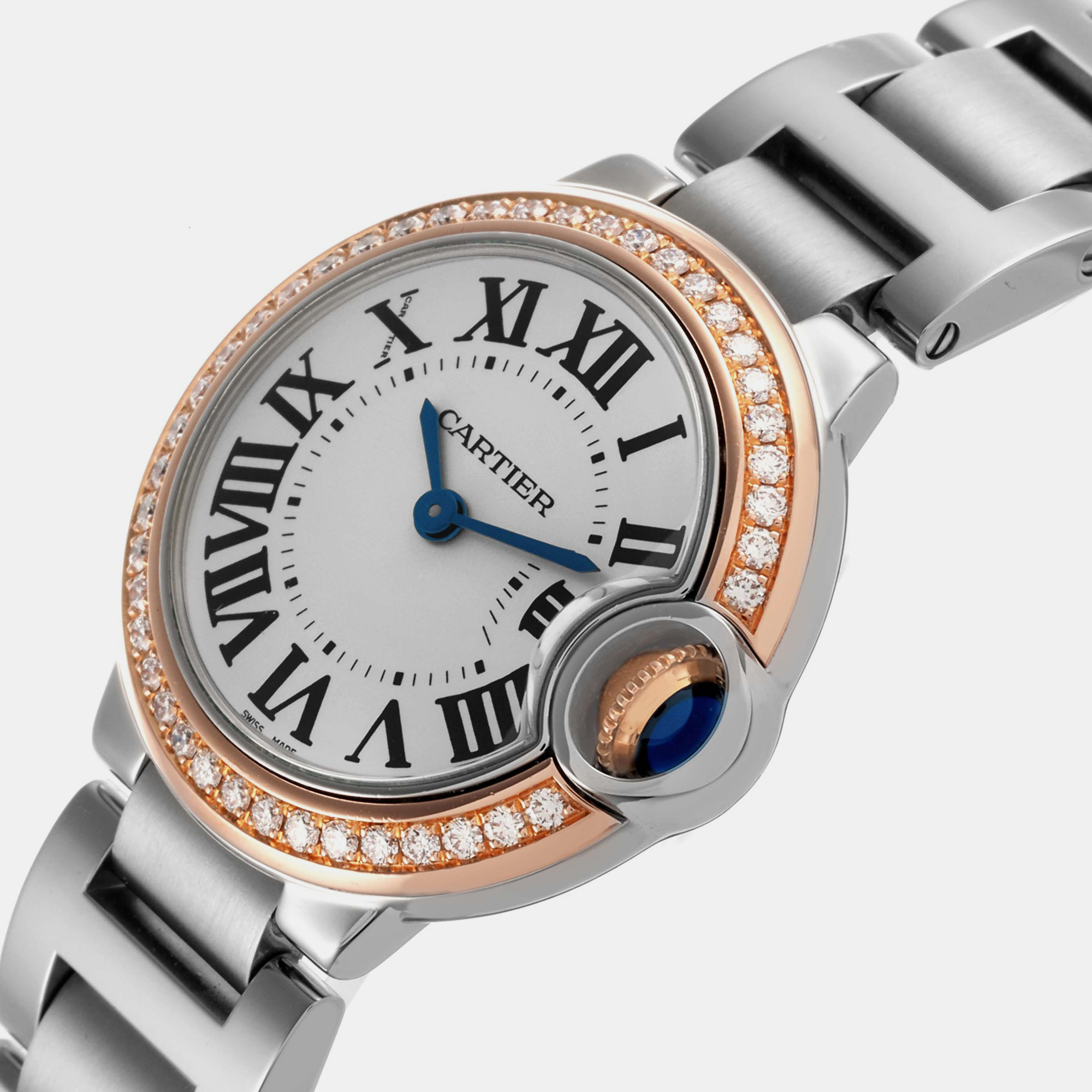 Cartier Ballon Bleu Steel Rose Gold Diamond Ladies Watch WE902079