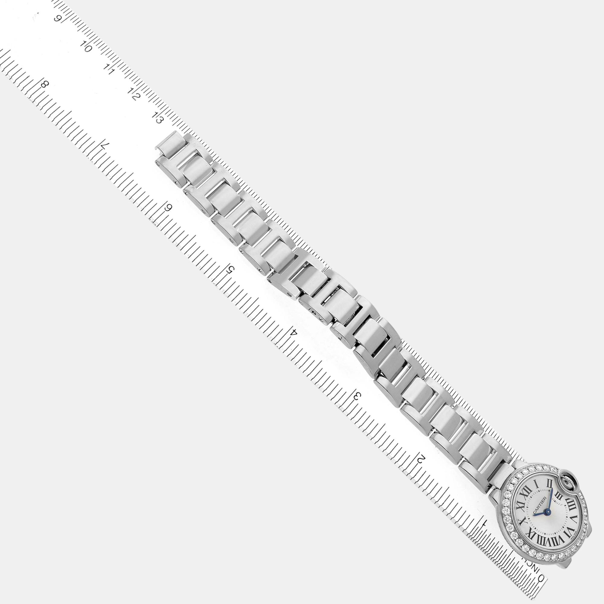 Cartier Ballon Blue Small White Gold Diamond Ladies Watch WE9003Z3 29 Mm